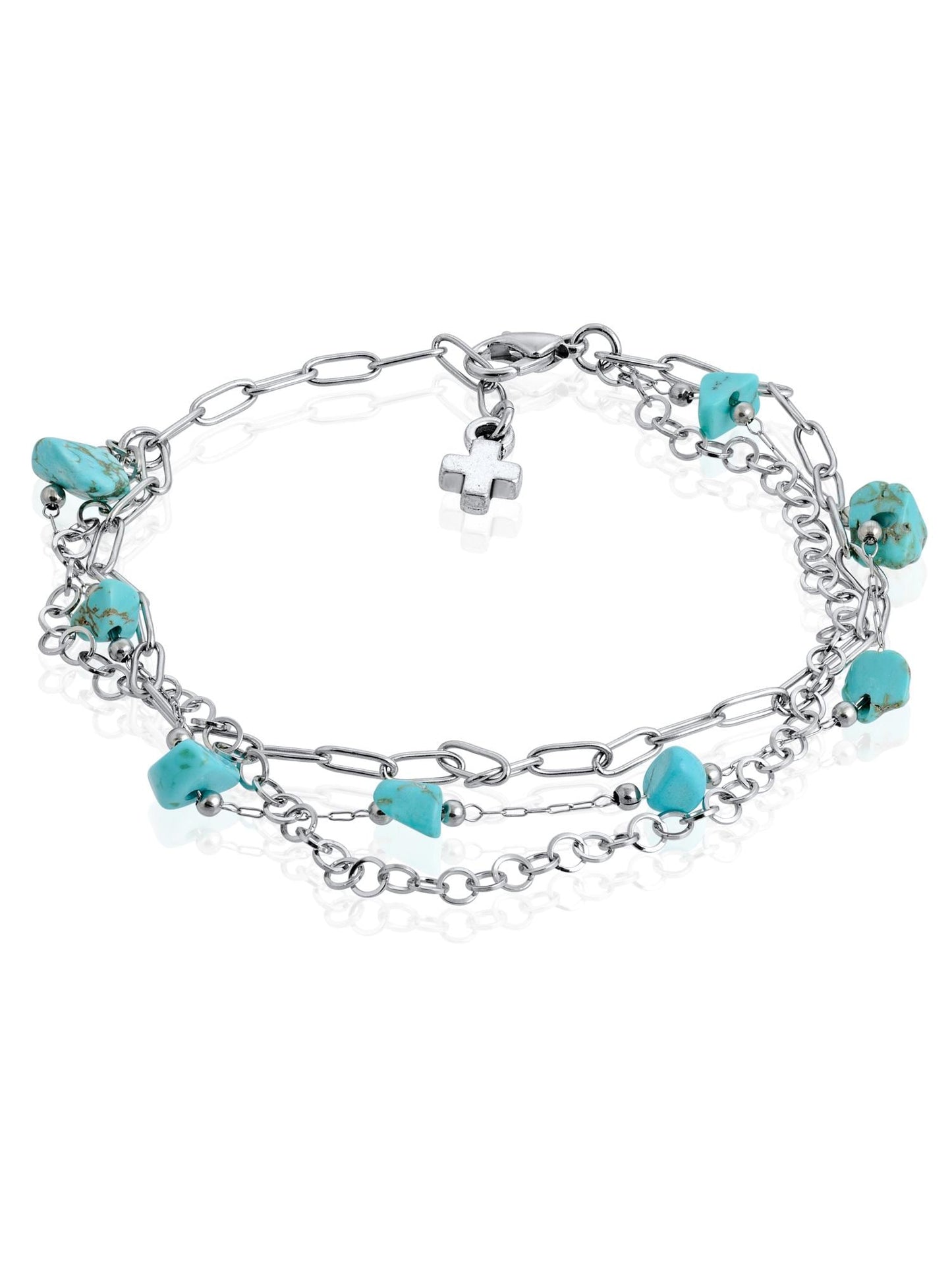 Turquoise Howlite Crystal Charm Chain Bracelet stacking, Dainty Silver Layered Blue Birthstone Boho Jewelry, Handmade Unique Gift for Her