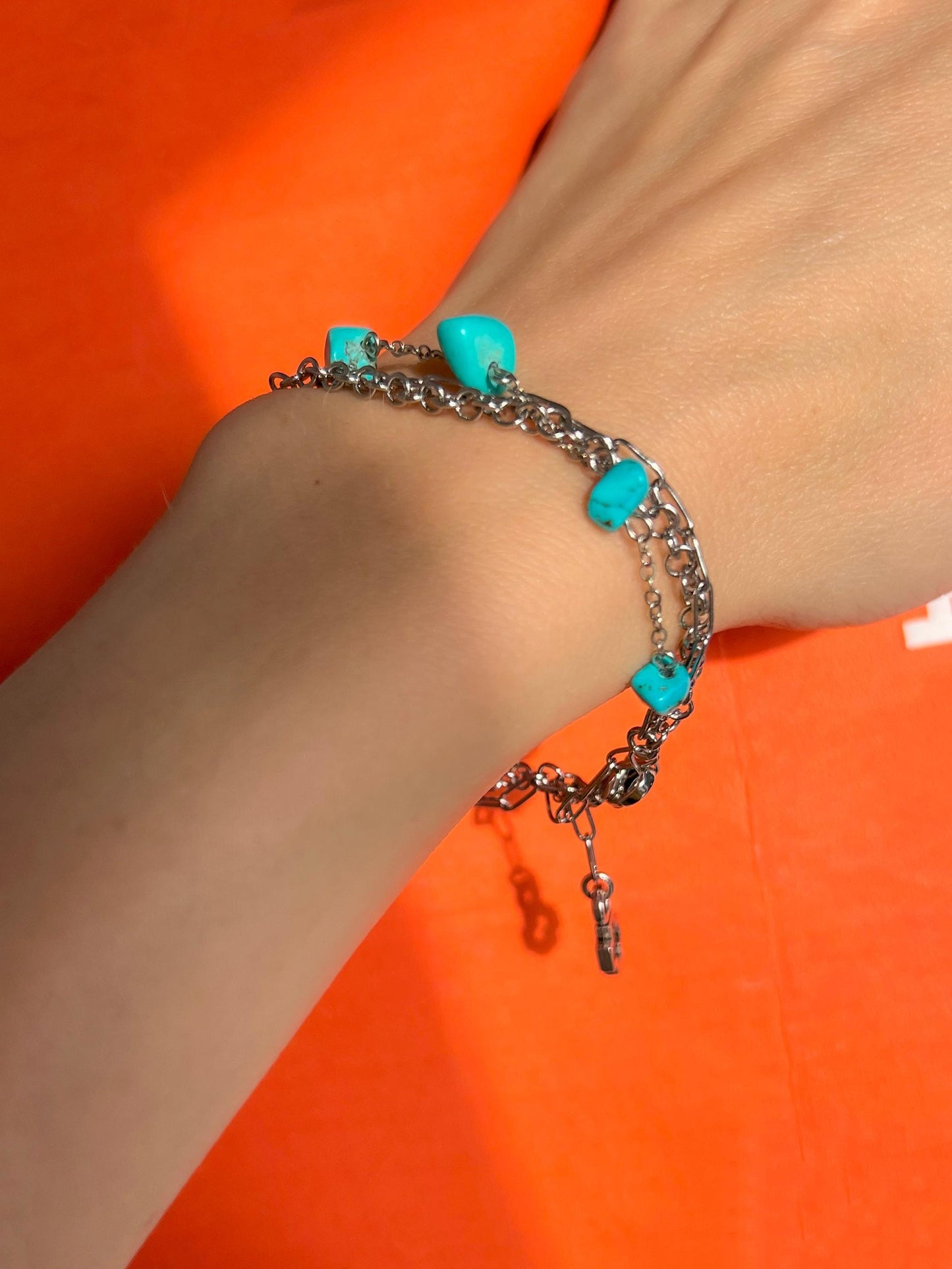Turquoise Howlite Crystal Charm Chain Bracelet stacking, Dainty Silver Layered Blue Birthstone Boho Jewelry, Handmade Unique Gift for Her