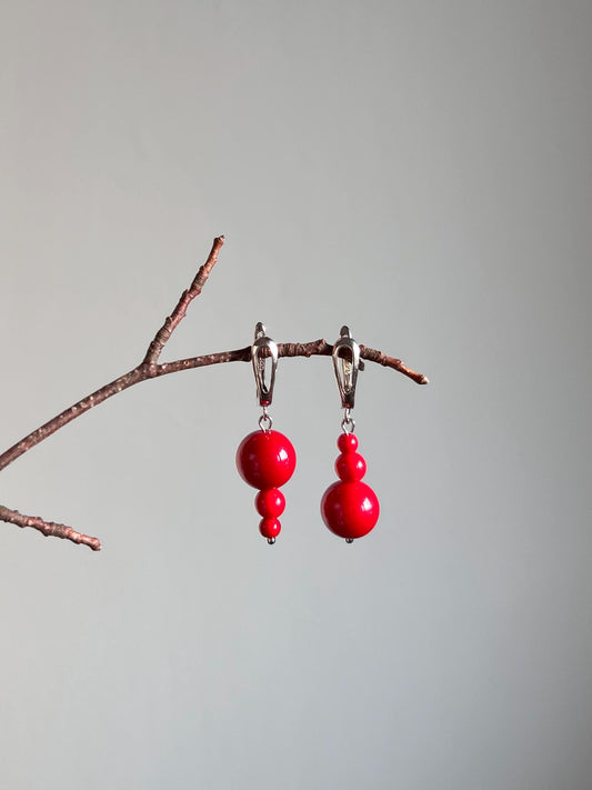 Silver Red Mismatched Earrings, Dangle Handmade Statement Jewelry, Unique Asymmetrical Beaded Art Deco Earrings, Gift for Her, Cute Look