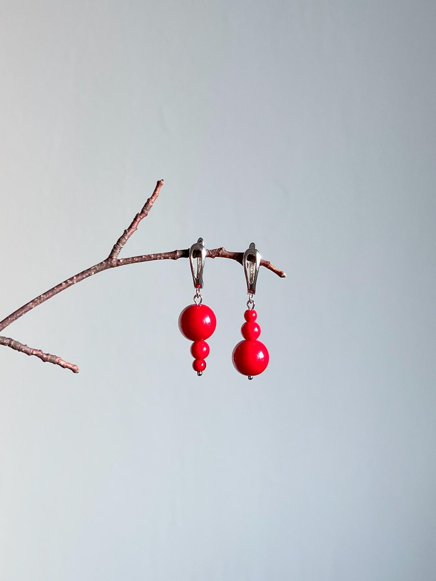 Silver Red Mismatched Earrings, Dangle Handmade Statement Jewelry, Unique Asymmetrical Beaded Art Deco Earrings, Gift for Her, Cute Look