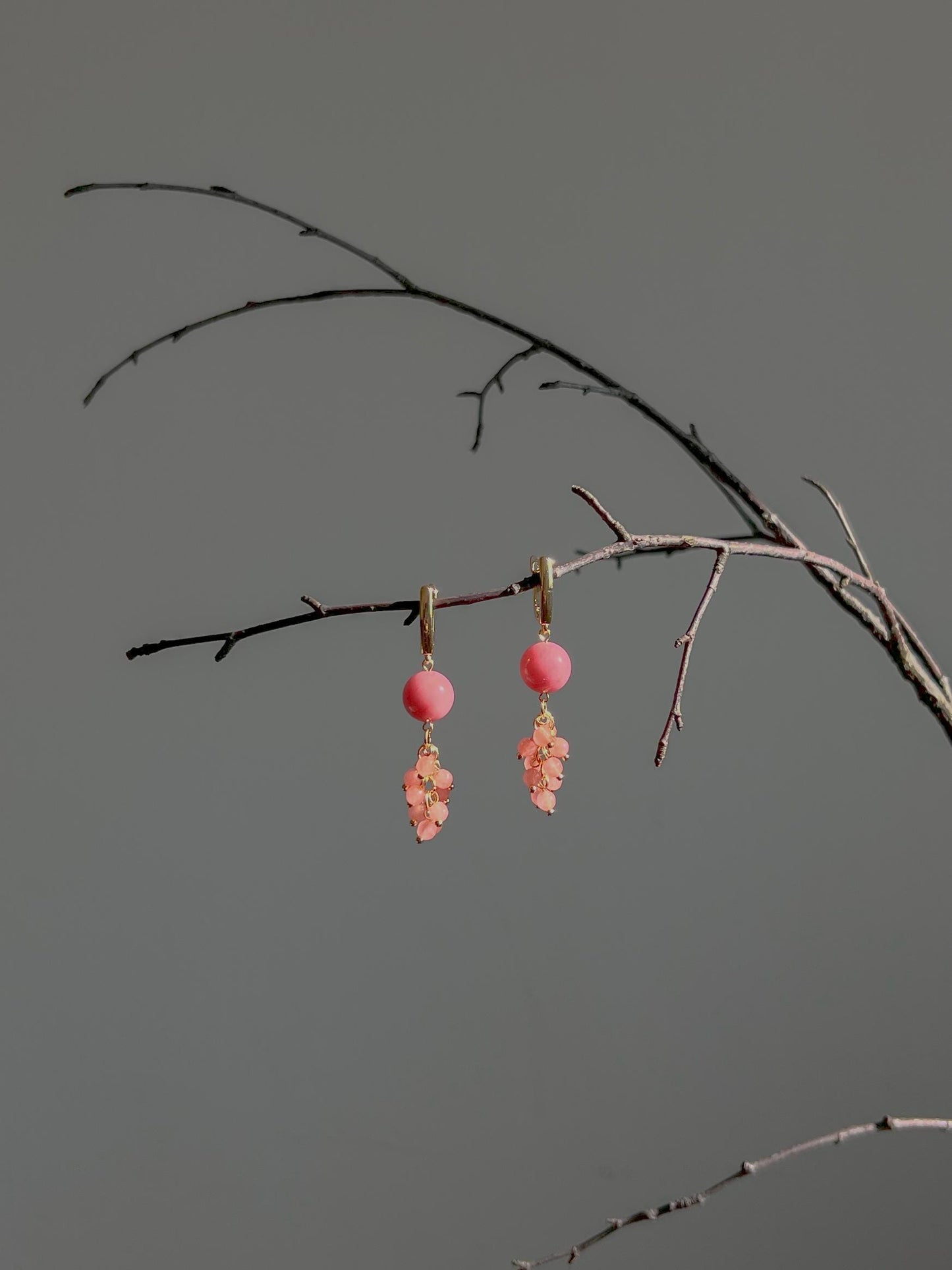 Gold Dangle Drop Earrings, Rose Angelite Quartz Bead Cute Long Earrings, Bohemian Statement Pink Crystal, Wedding Jewelry, Gift for her