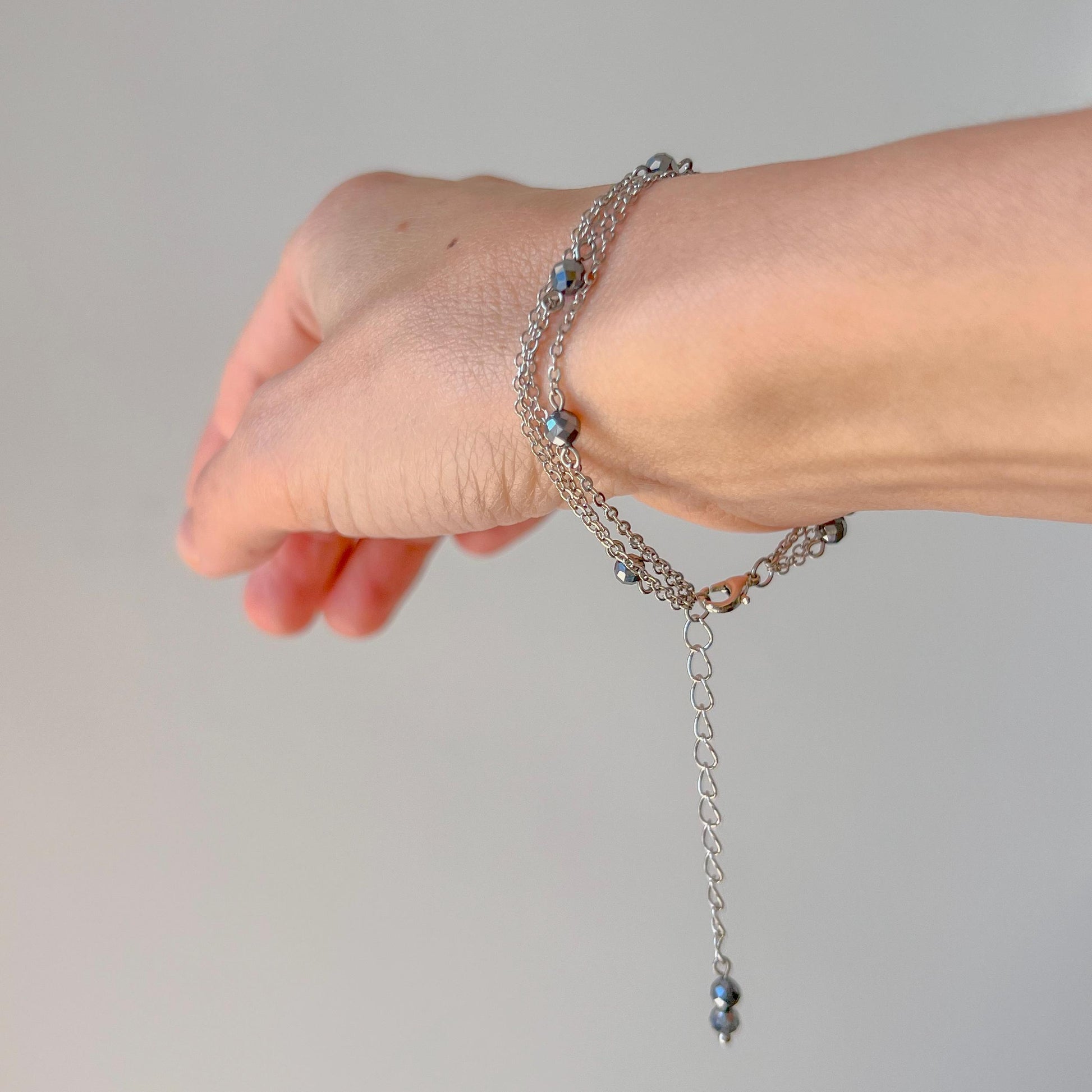Italian Charm Bracelet – Silver Handmade Pyrite Crystal Bracelet, Y2K Layered Stacking Jewelry, Hand Chain Bracelet Gift for Her Women