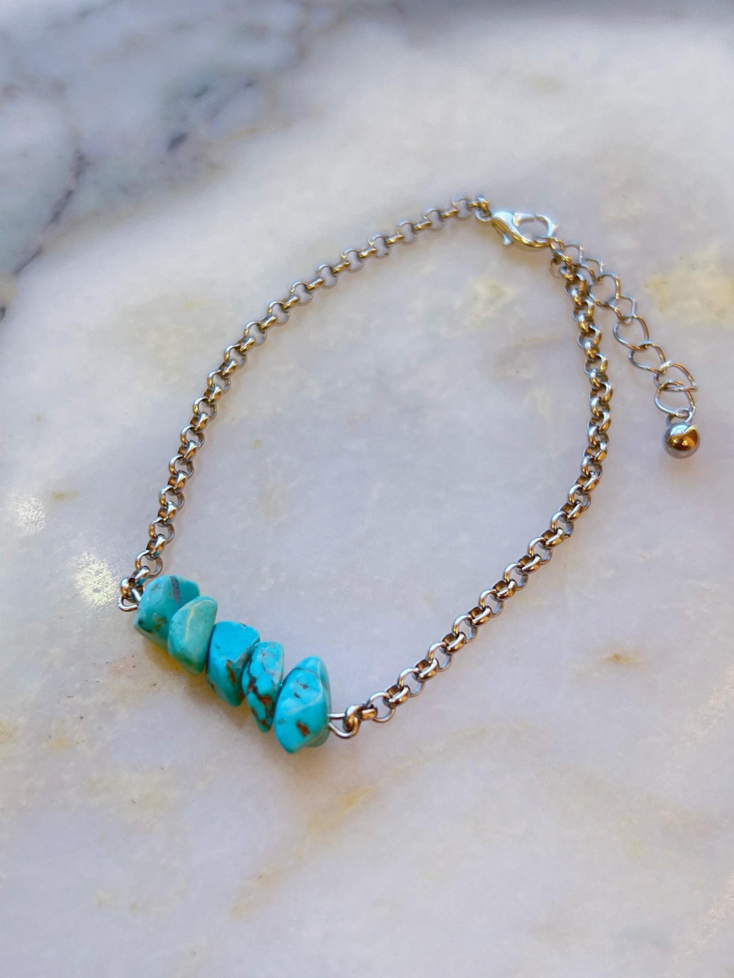 Turquoise Howlite Hand Chain Bracelet – Gemstone Bohemian Jewelry, Beach Ocean Charm Bracelet, Summer Style, Birthday, Gift for Her