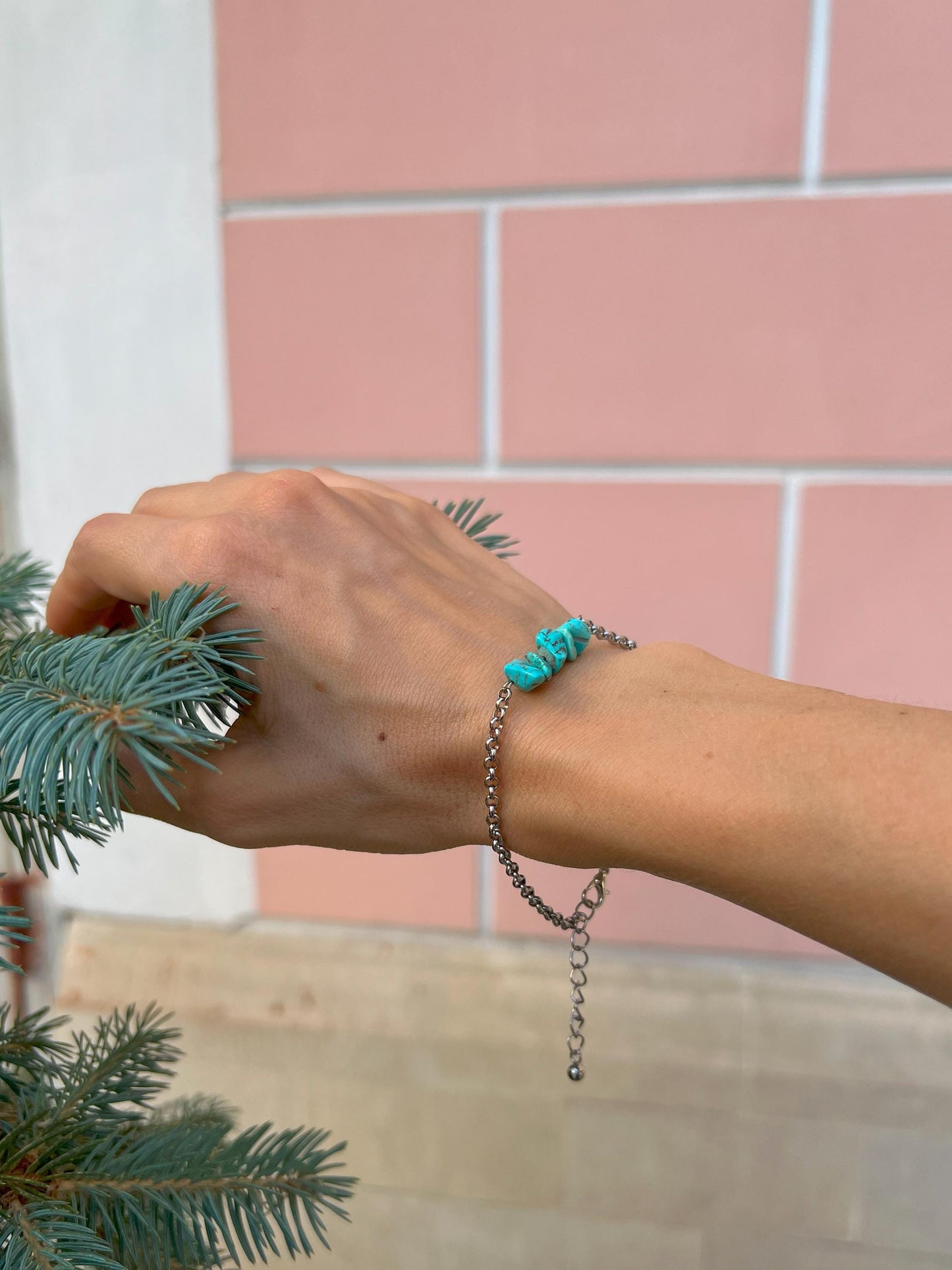 Turquoise Howlite Hand Chain Bracelet – Gemstone Bohemian Jewelry, Beach Ocean Charm Bracelet, Summer Style, Birthday, Gift for Her