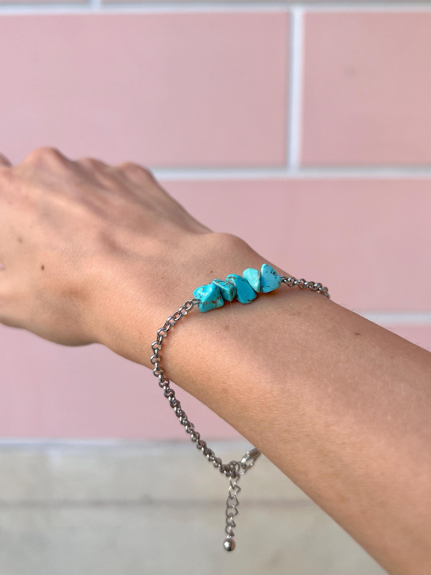 Turquoise Howlite Hand Chain Bracelet – Gemstone Bohemian Jewelry, Beach Ocean Charm Bracelet, Summer Style, Birthday, Gift for Her