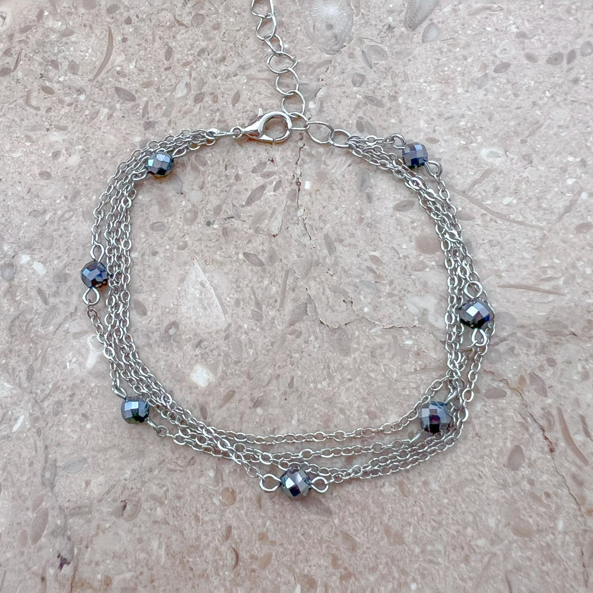 Italian Charm Bracelet – Silver Handmade Pyrite Crystal Bracelet, Y2K Layered Stacking Jewelry, Hand Chain Bracelet Gift for Her Women