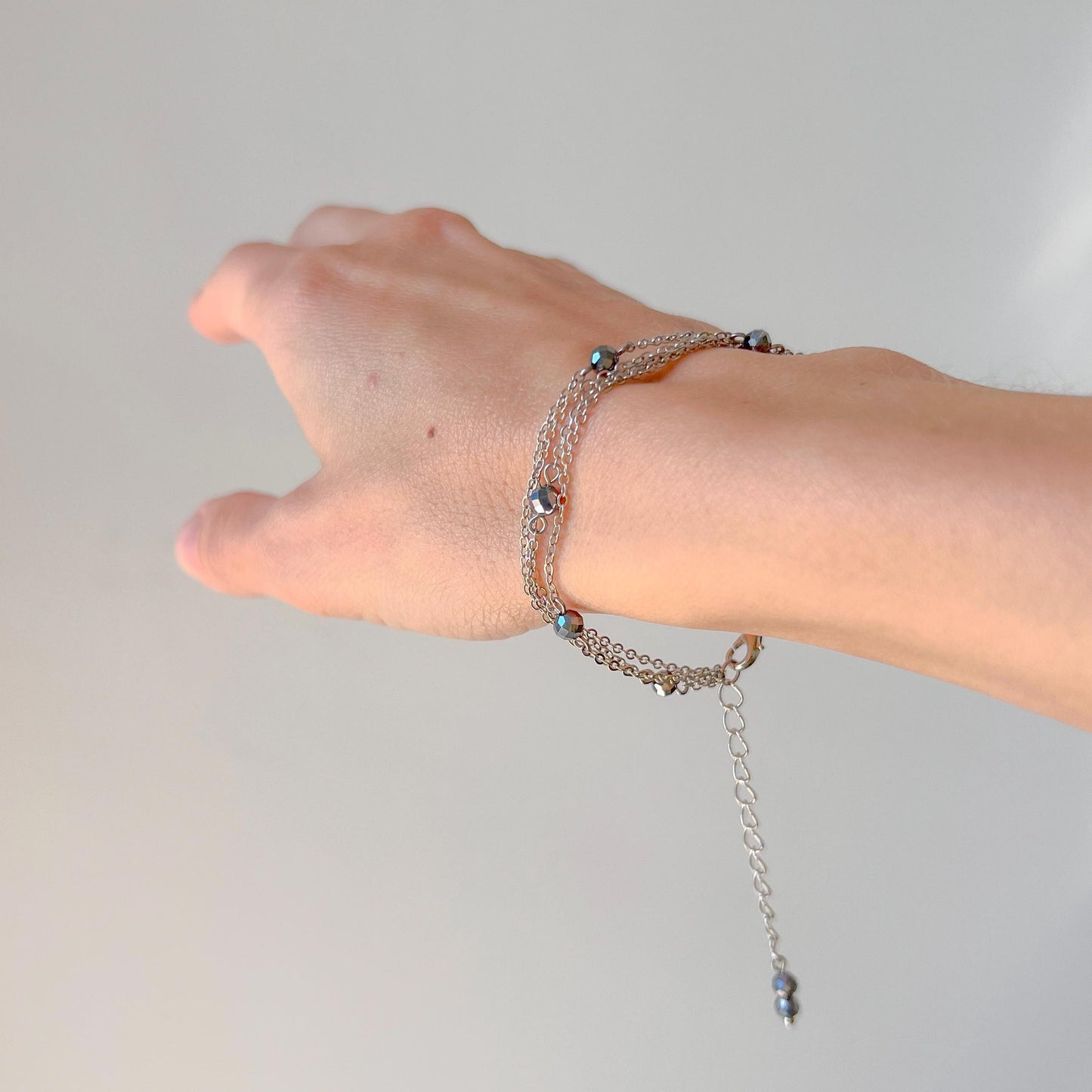 Italian Charm Bracelet – Silver Handmade Pyrite Crystal Bracelet, Y2K Layered Stacking Jewelry, Hand Chain Bracelet Gift for Her Women