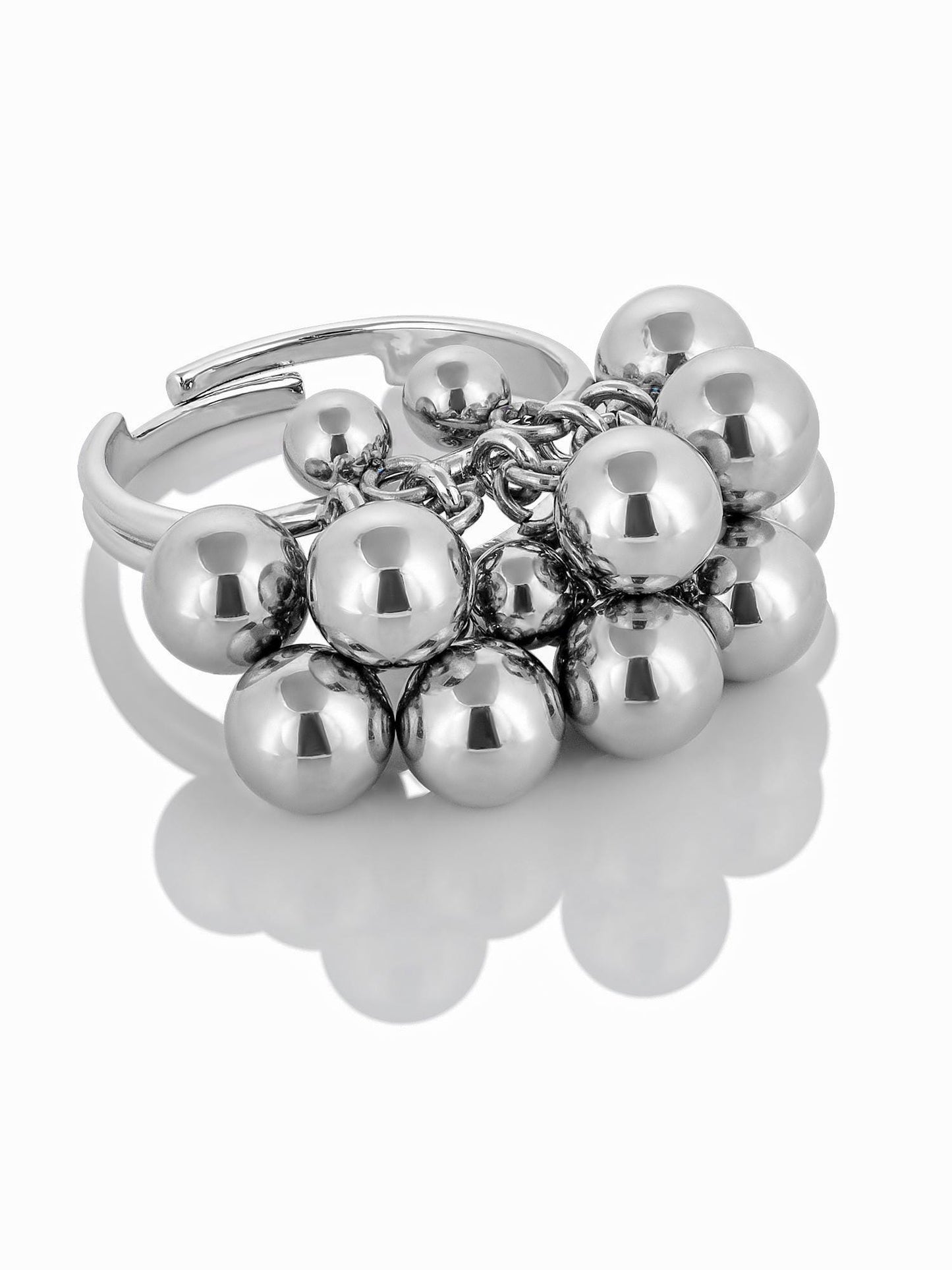 Adjustable Bubble Ring with Movable Beads • Silver Dome Statement Ring • Kinetic Celestial Chunky Jewelry • Gift for Her • Anxiety Ring