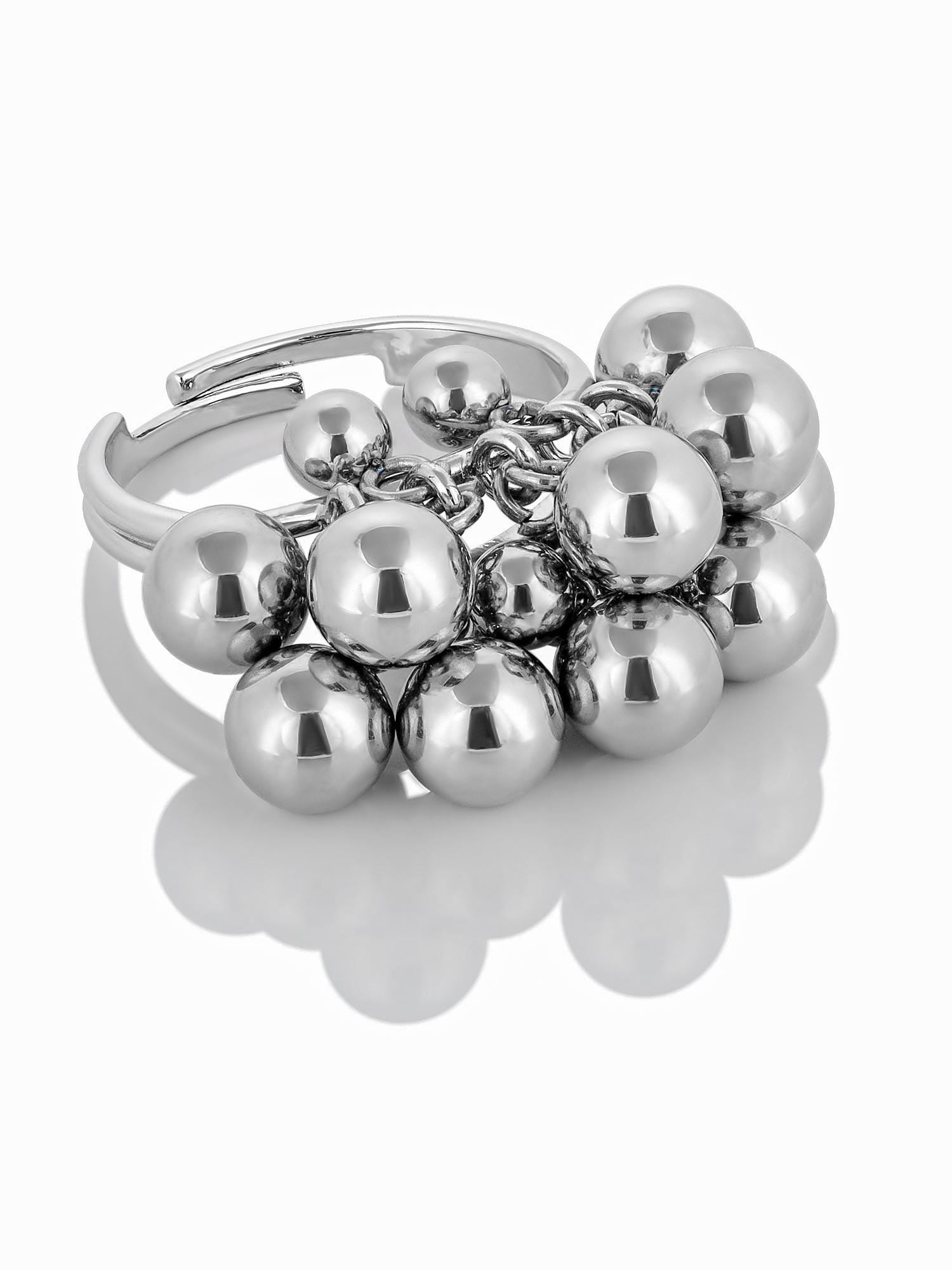 Adjustable Bubble Ring with Movable Beads • Silver Dome Statement Ring • Kinetic Celestial Chunky Jewelry • Gift for Her • Anxiety Ring