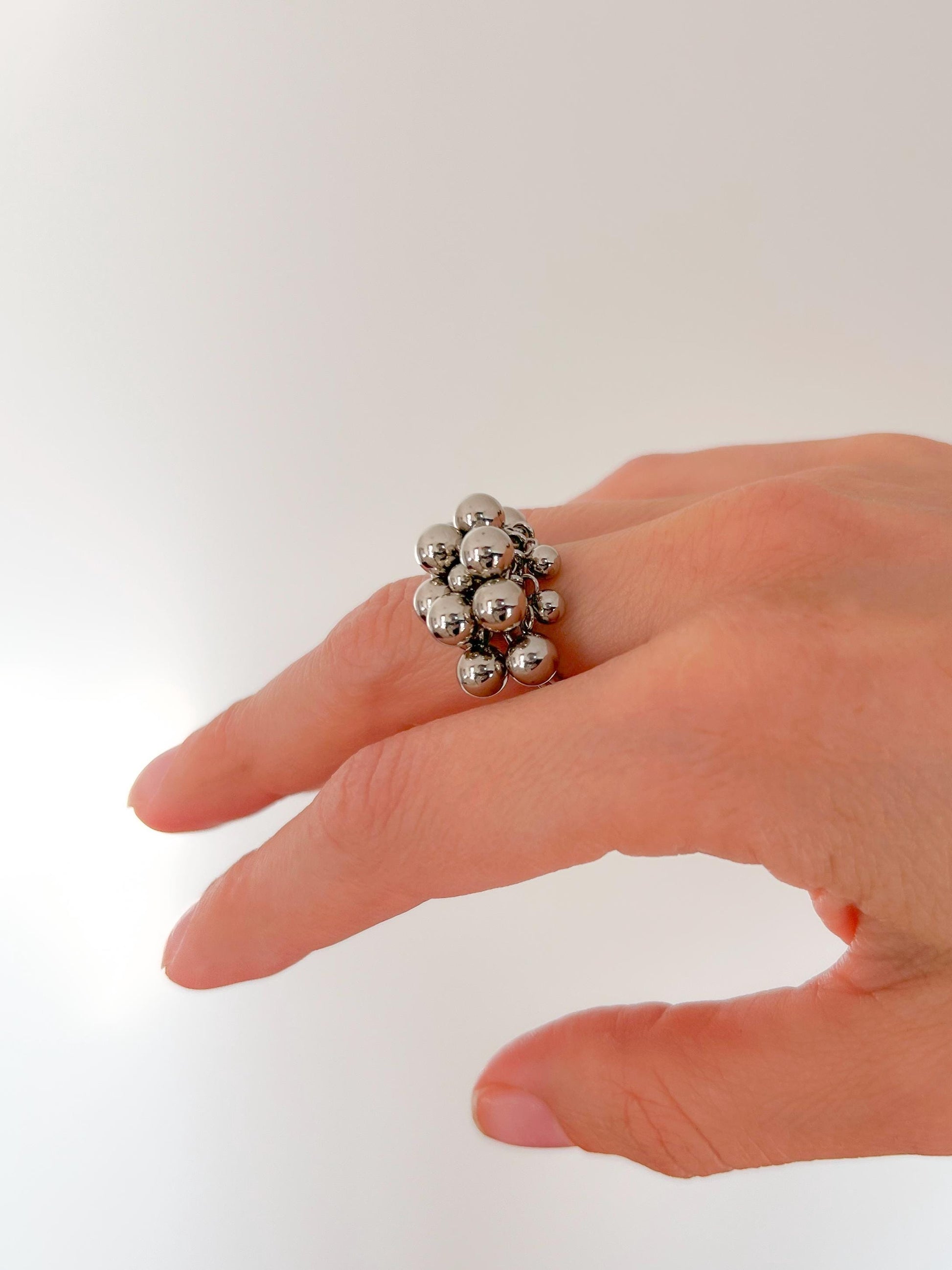 Adjustable Bubble Ring with Movable Beads • Silver Dome Statement Ring • Kinetic Celestial Chunky Jewelry • Gift for Her • Anxiety Ring