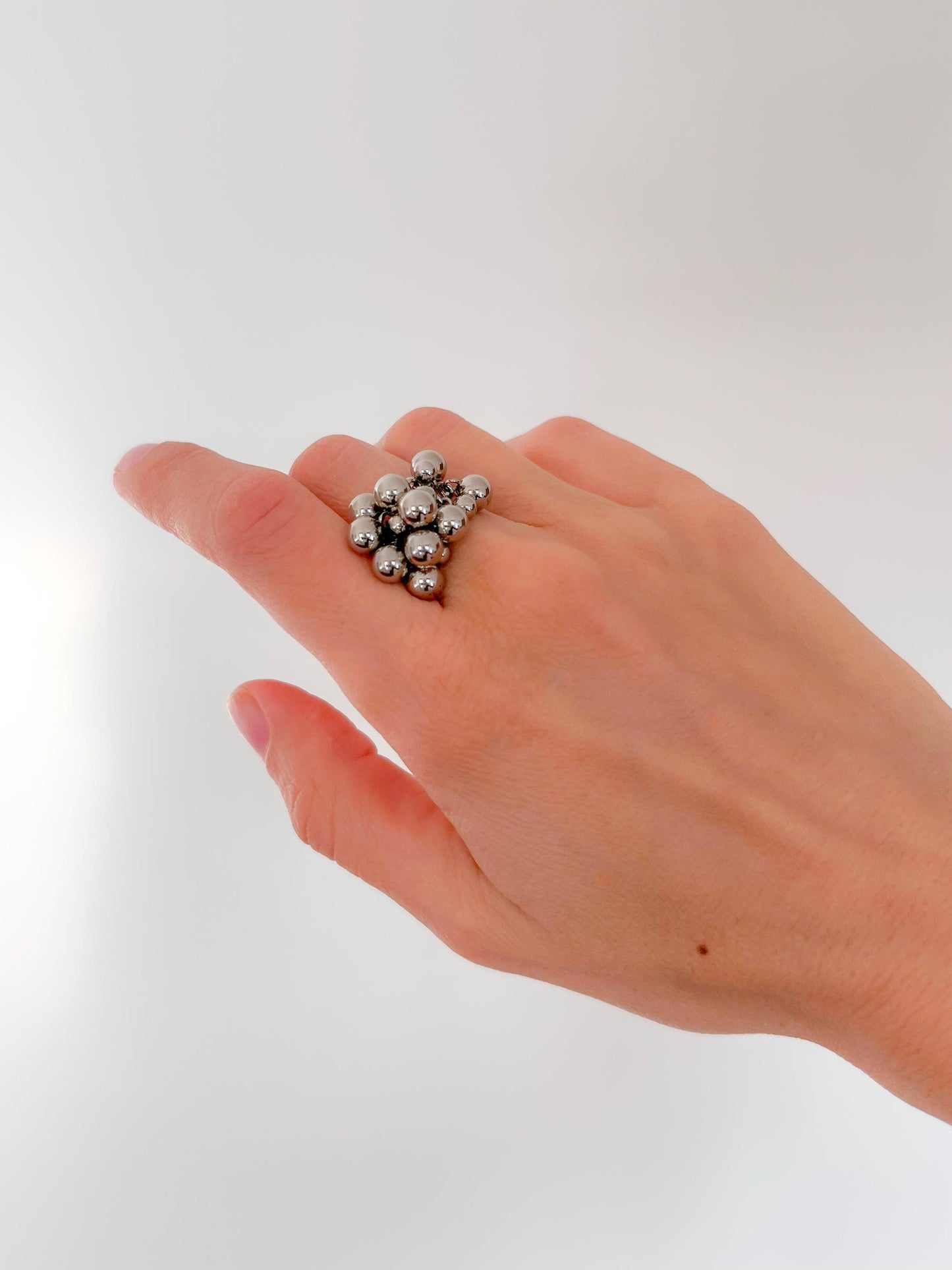 Adjustable Bubble Ring with Movable Beads • Silver Dome Statement Ring • Kinetic Celestial Chunky Jewelry • Gift for Her • Anxiety Ring
