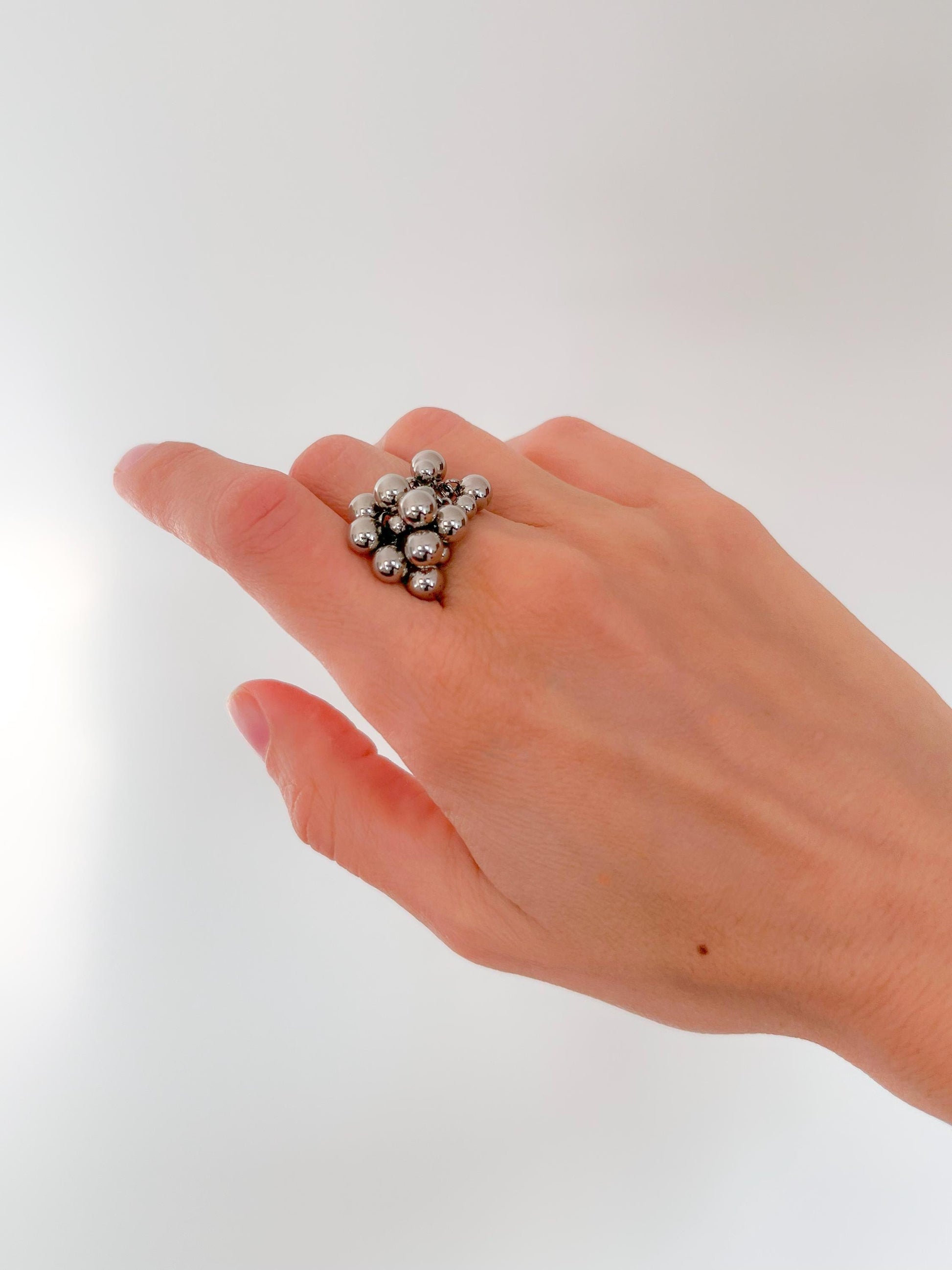 Adjustable Bubble Ring with Movable Beads • Silver Dome Statement Ring • Kinetic Celestial Chunky Jewelry • Gift for Her • Anxiety Ring