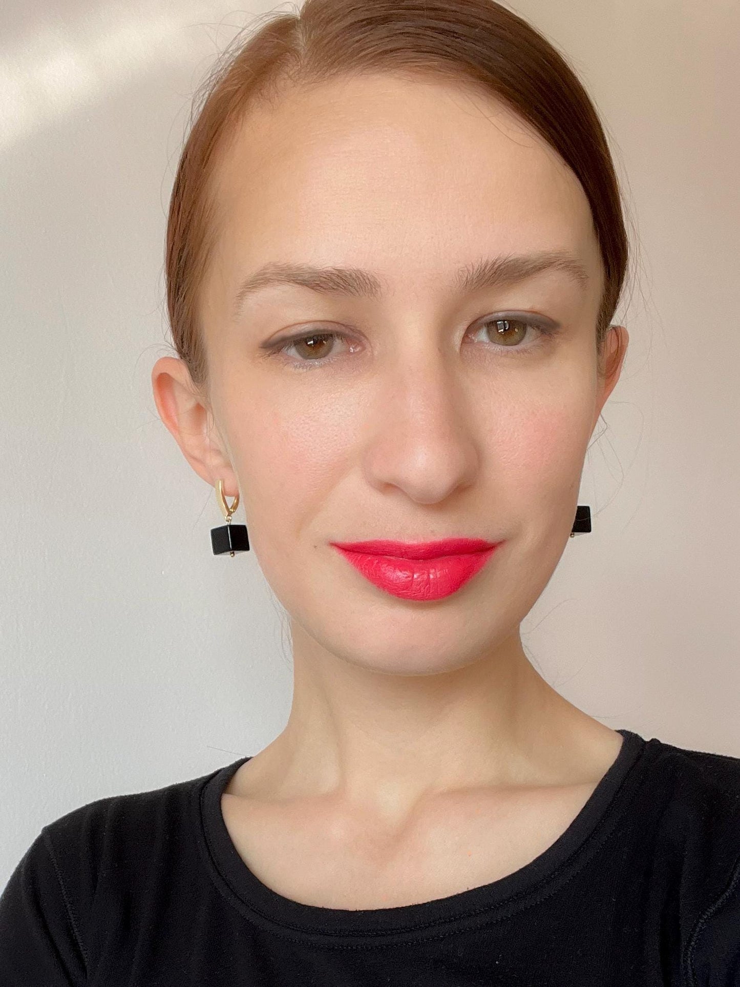 Gold Earrings Black Agate, pendant cube black onyx, Modern Earrings Minimalist, natural stone Art Malevich black square, dangle earrings