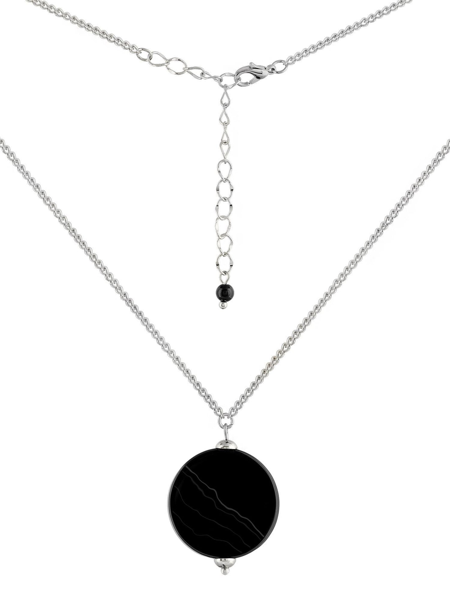 Silver Black Onyx Pendant Necklace – Minimalist Gemstone Crystal Jewelry, Long Dainty Stone Y Necklace, Everyday Protection Gift for Her