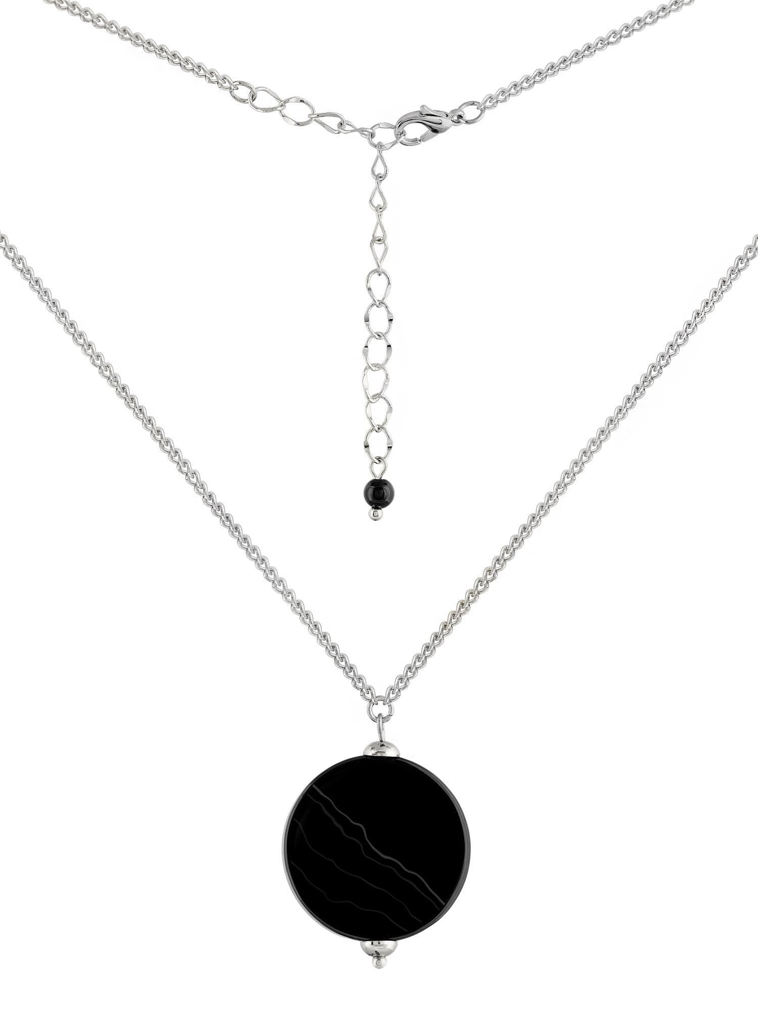 Silver Black Onyx Pendant Necklace – Minimalist Gemstone Crystal Jewelry, Long Dainty Stone Y Necklace, Everyday Protection Gift for Her
