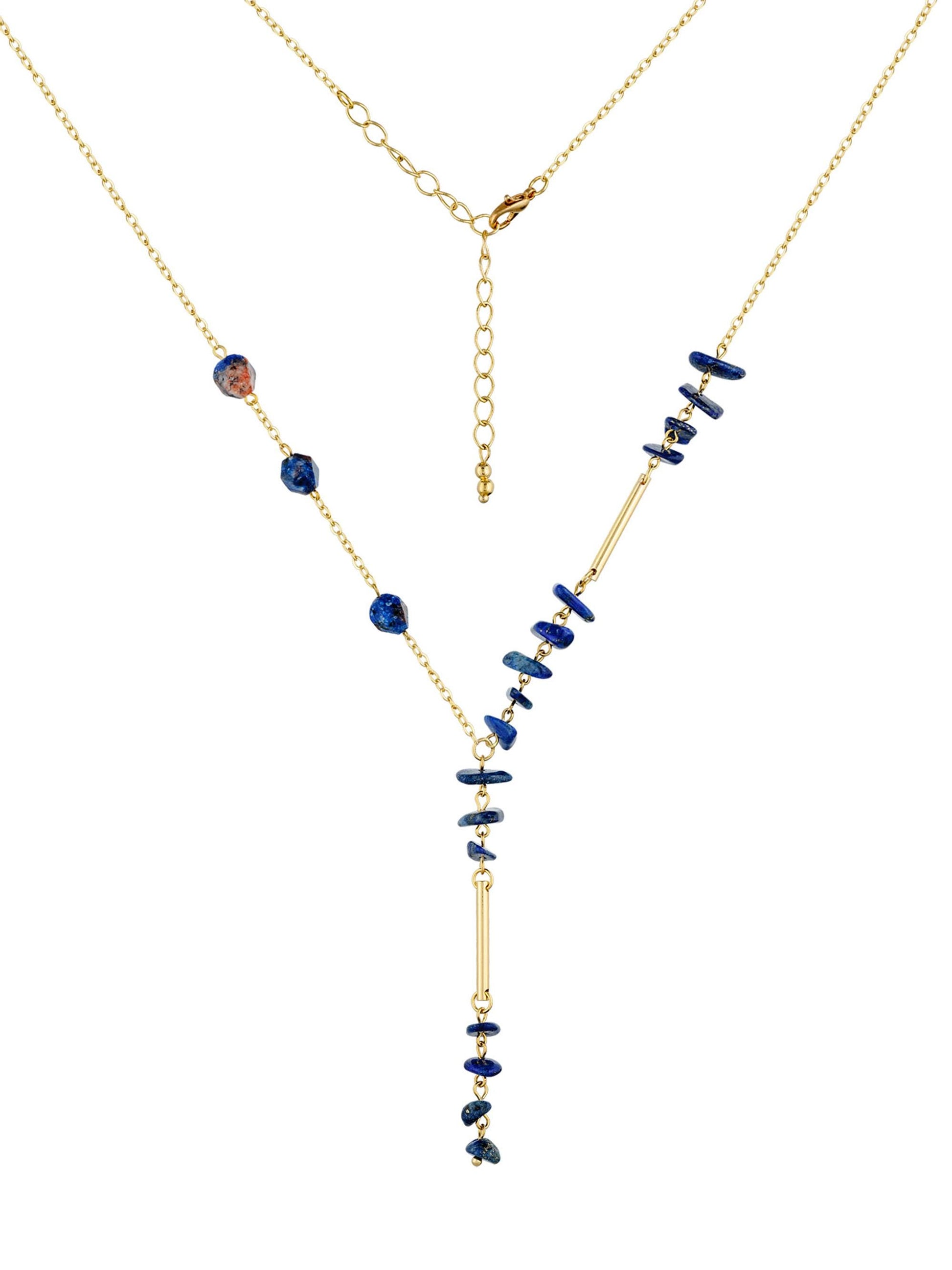 Gold Lariat Necklace with Lapis Lazuli – Dainty Y Necklace, Birthstone Jewelry, Long Boho Chain, Layered Bridal Statement, Gift for Her