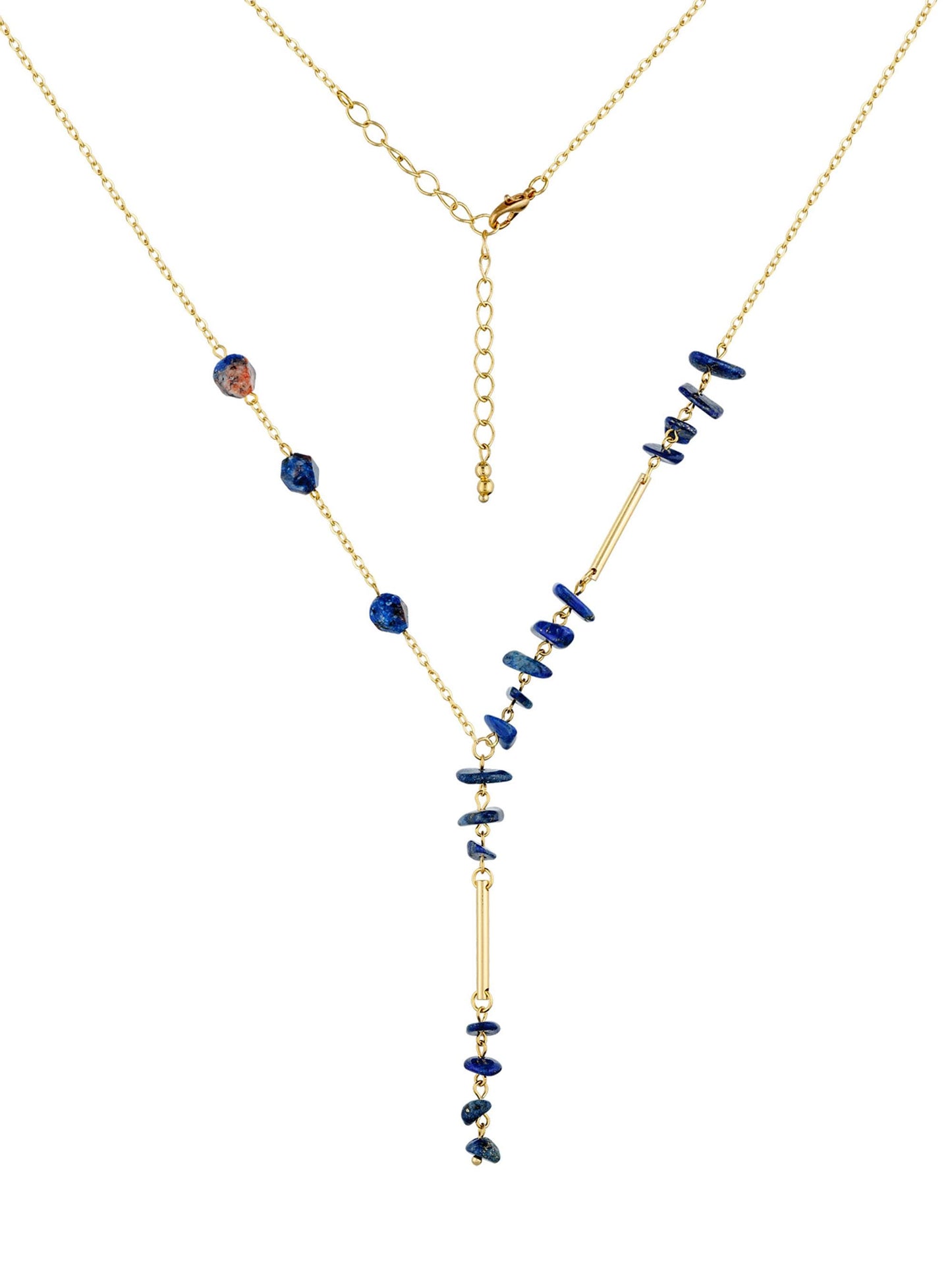 Gold Lariat Necklace with Lapis Lazuli – Dainty Y Necklace, Birthstone Jewelry, Long Boho Chain, Layered Bridal Statement, Gift for Her