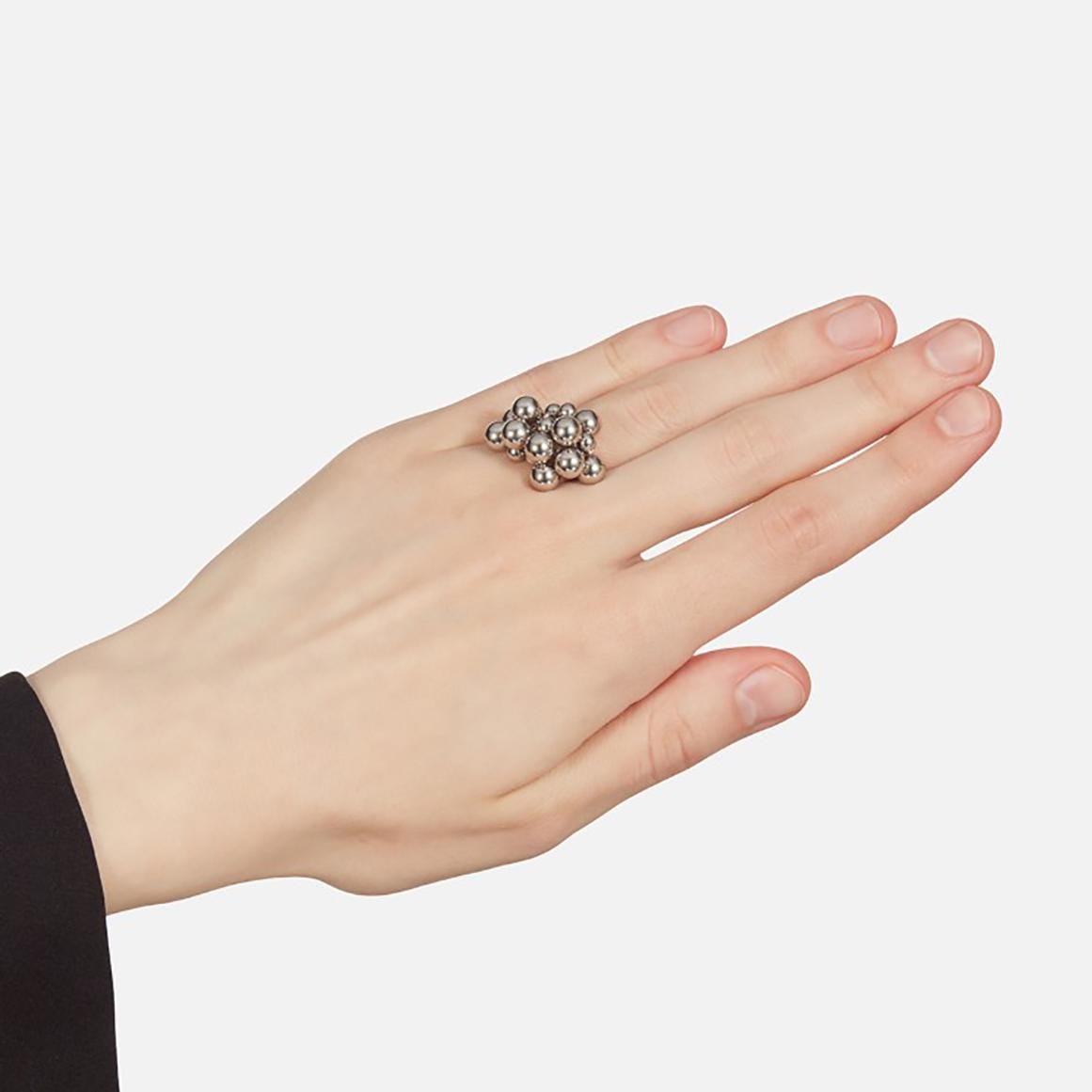 Adjustable Bubble Ring with Movable Beads • Silver Dome Statement Ring • Kinetic Celestial Chunky Jewelry • Gift for Her • Anxiety Ring