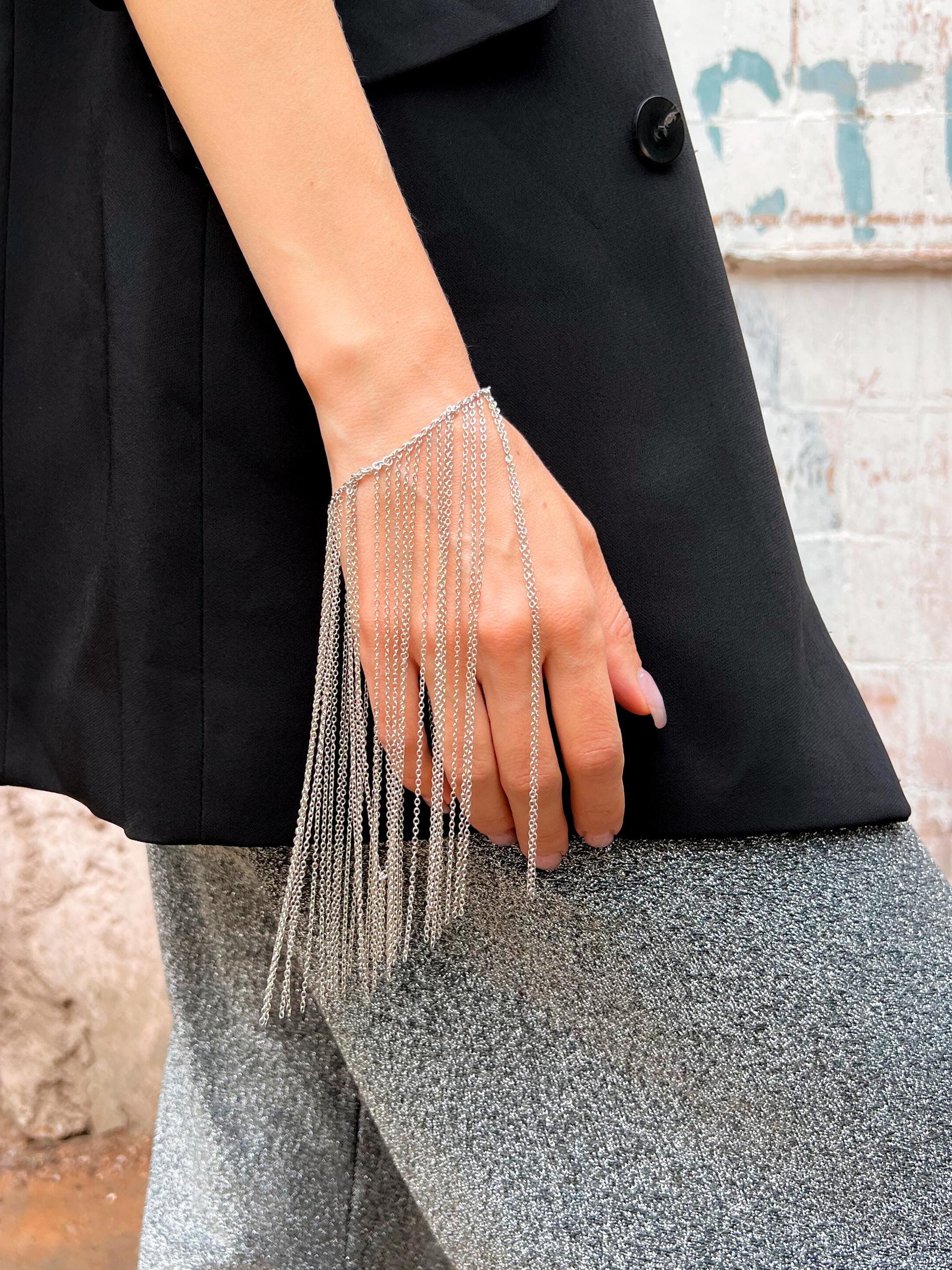 Silver Chain Bracelet • Handmade Layered Women Bracelet • Gothic Punk Jewelry • Bracelet Stack • Birthday Gift • Gift for Her •Unique Grunge