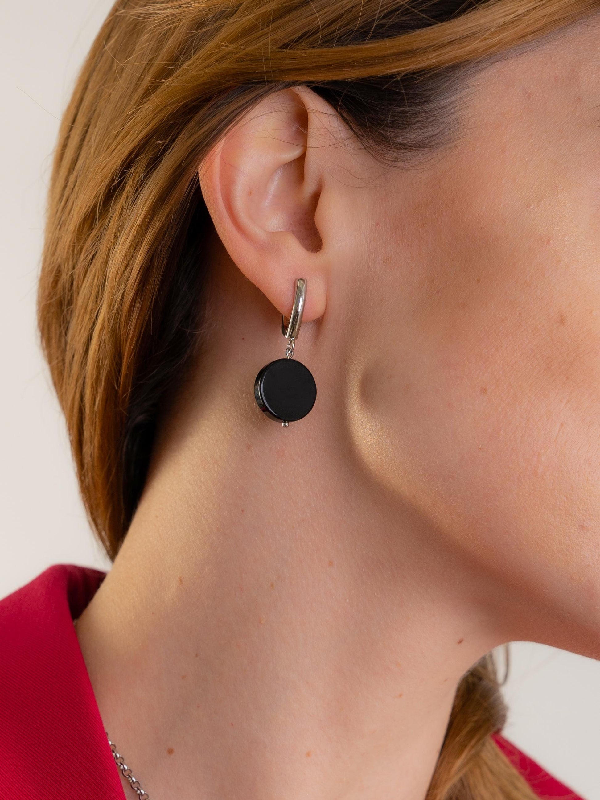 Black Onyx Dangle Earrings, Geometric Silver Earrings, Minimalist Statement Jewelry, Gift for Her Mom Women, crystal Handmade Earrings