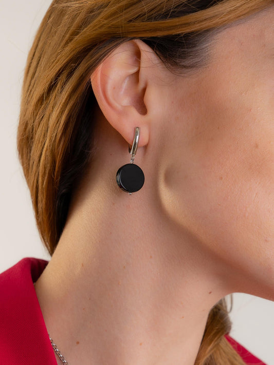 Black Onyx Dangle Earrings, Geometric Silver Earrings, Minimalist Statement Jewelry, Gift for Her Mom Women, crystal Handmade Earrings