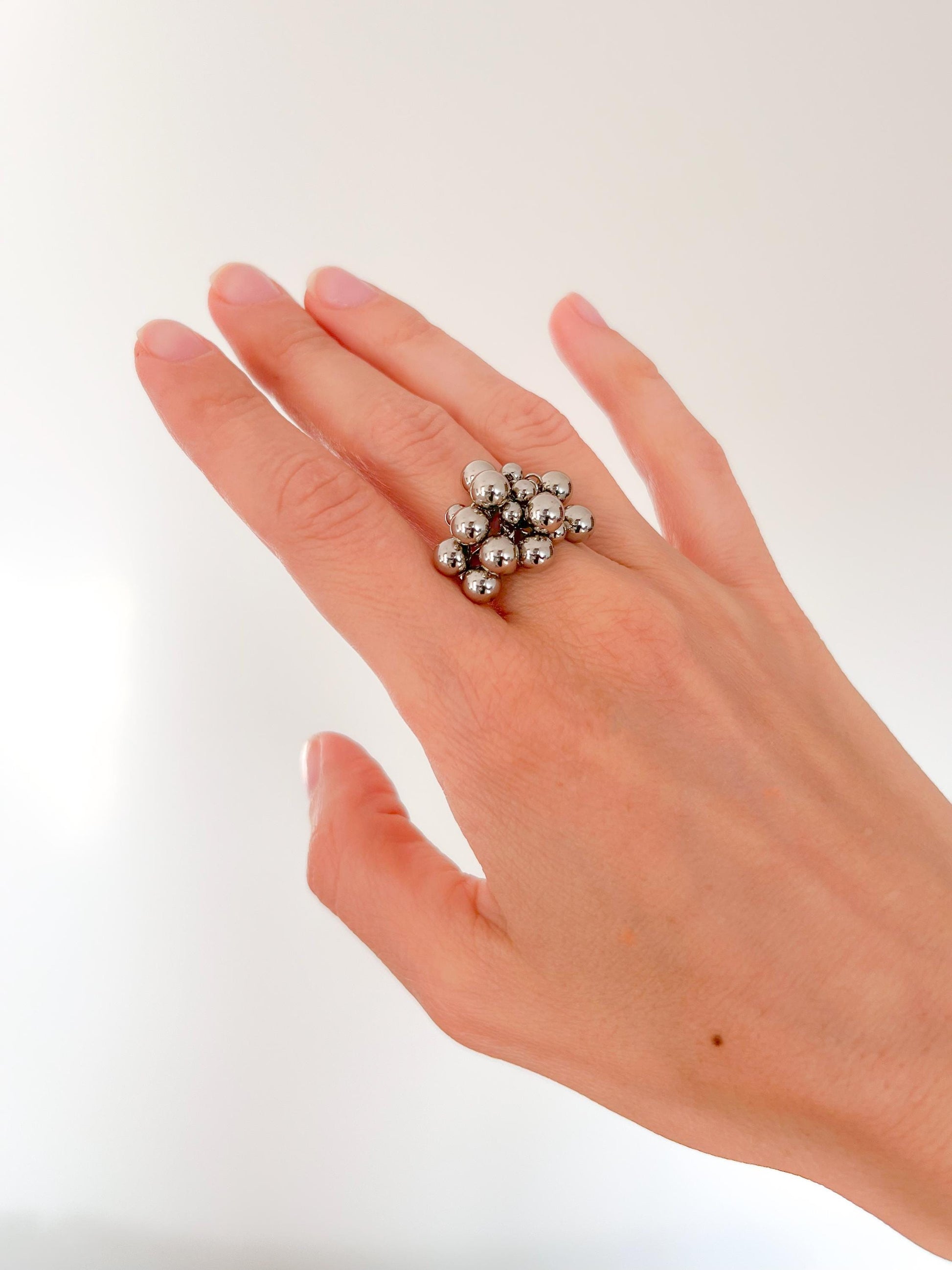 Adjustable Bubble Ring with Movable Beads • Silver Dome Statement Ring • Kinetic Celestial Chunky Jewelry • Gift for Her • Anxiety Ring
