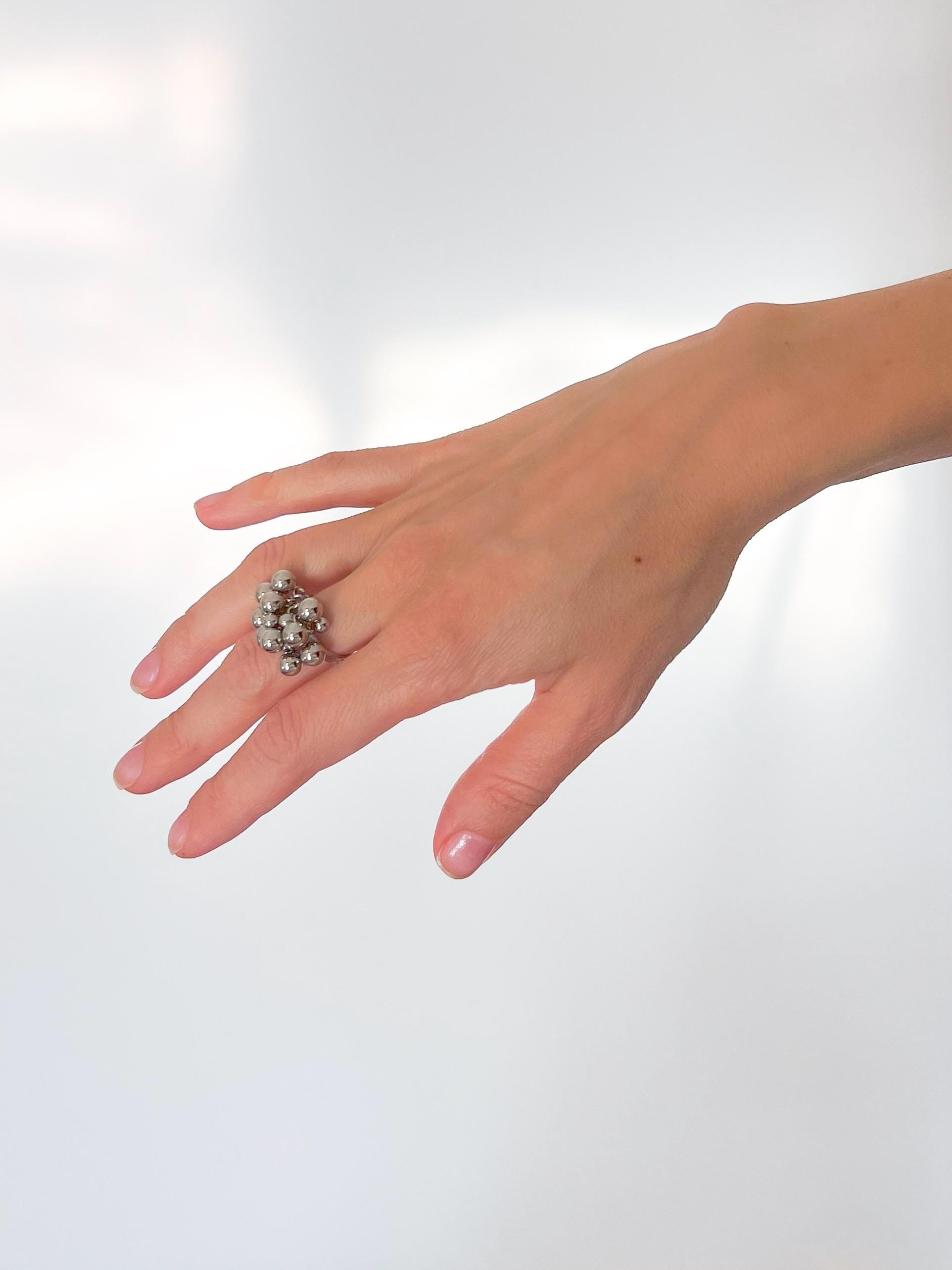 Adjustable Bubble Ring with Movable Beads • Silver Dome Statement Ring • Kinetic Celestial Chunky Jewelry • Gift for Her • Anxiety Ring