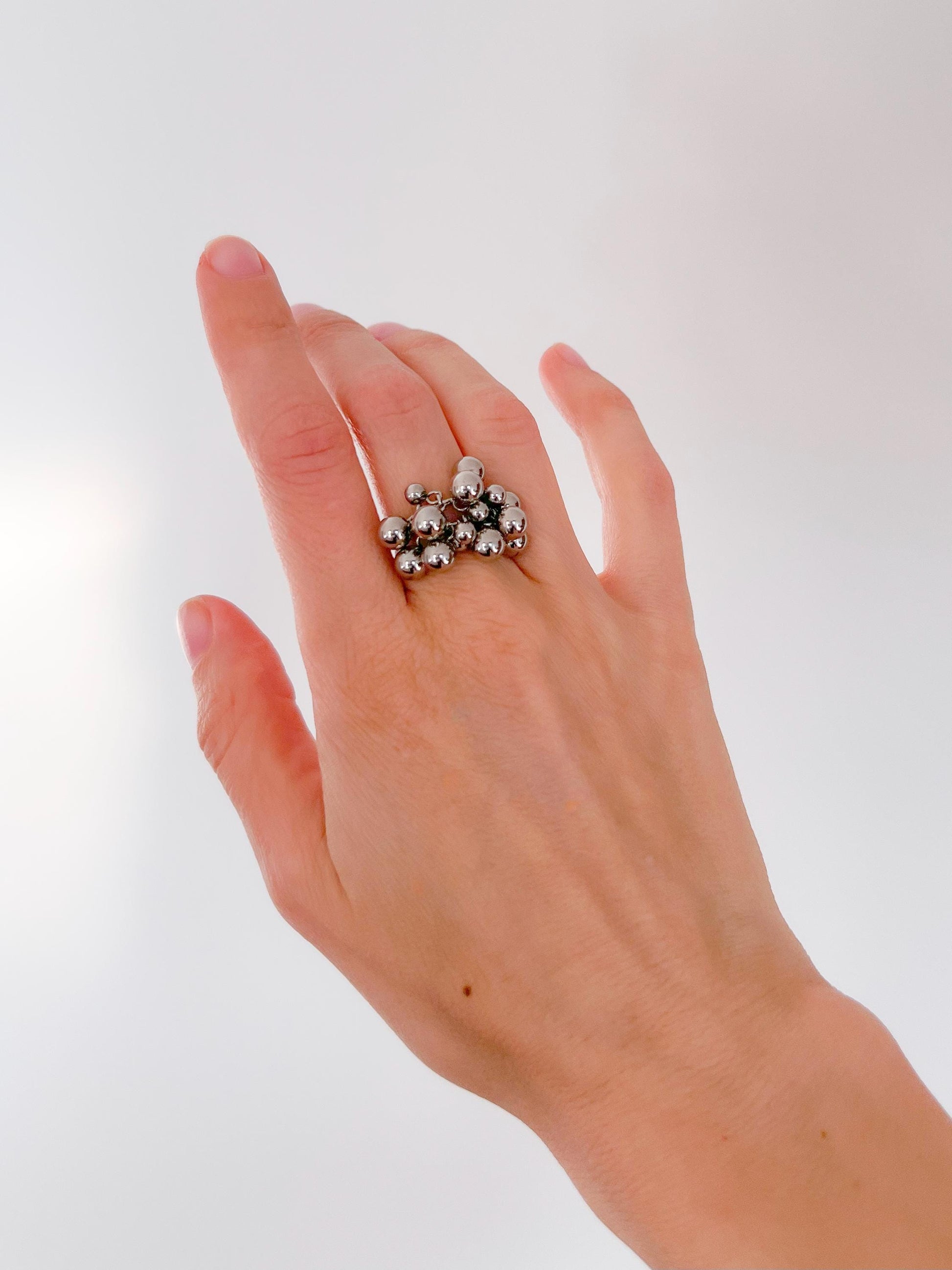 Adjustable Bubble Ring with Movable Beads • Silver Dome Statement Ring • Kinetic Celestial Chunky Jewelry • Gift for Her • Anxiety Ring