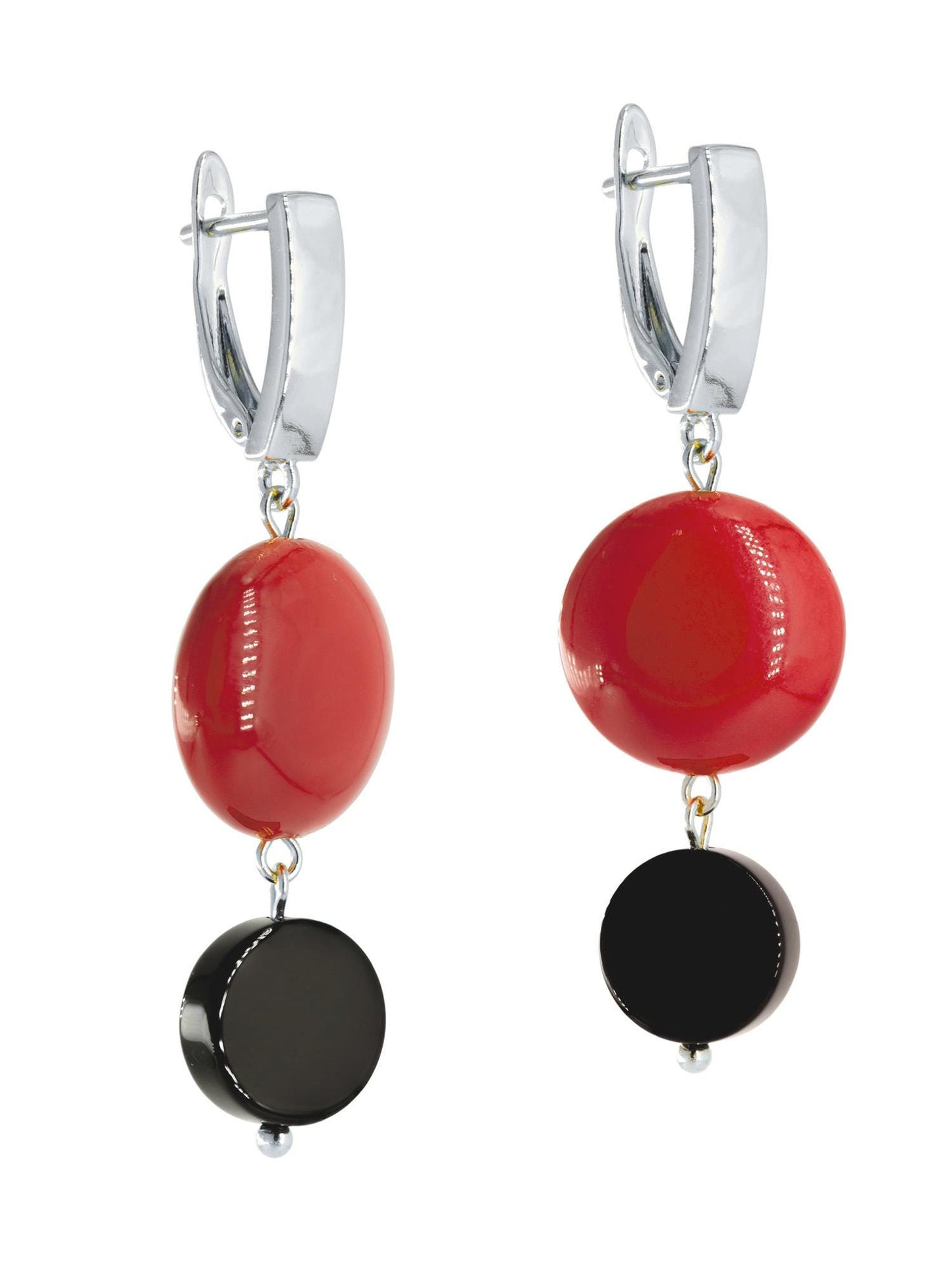 Gold Dangle Earrings with Black Agate and Red Stone, Lightweight Statement Jewelry, Art Deco Suprematism Earrings, Elegant Gift for Her