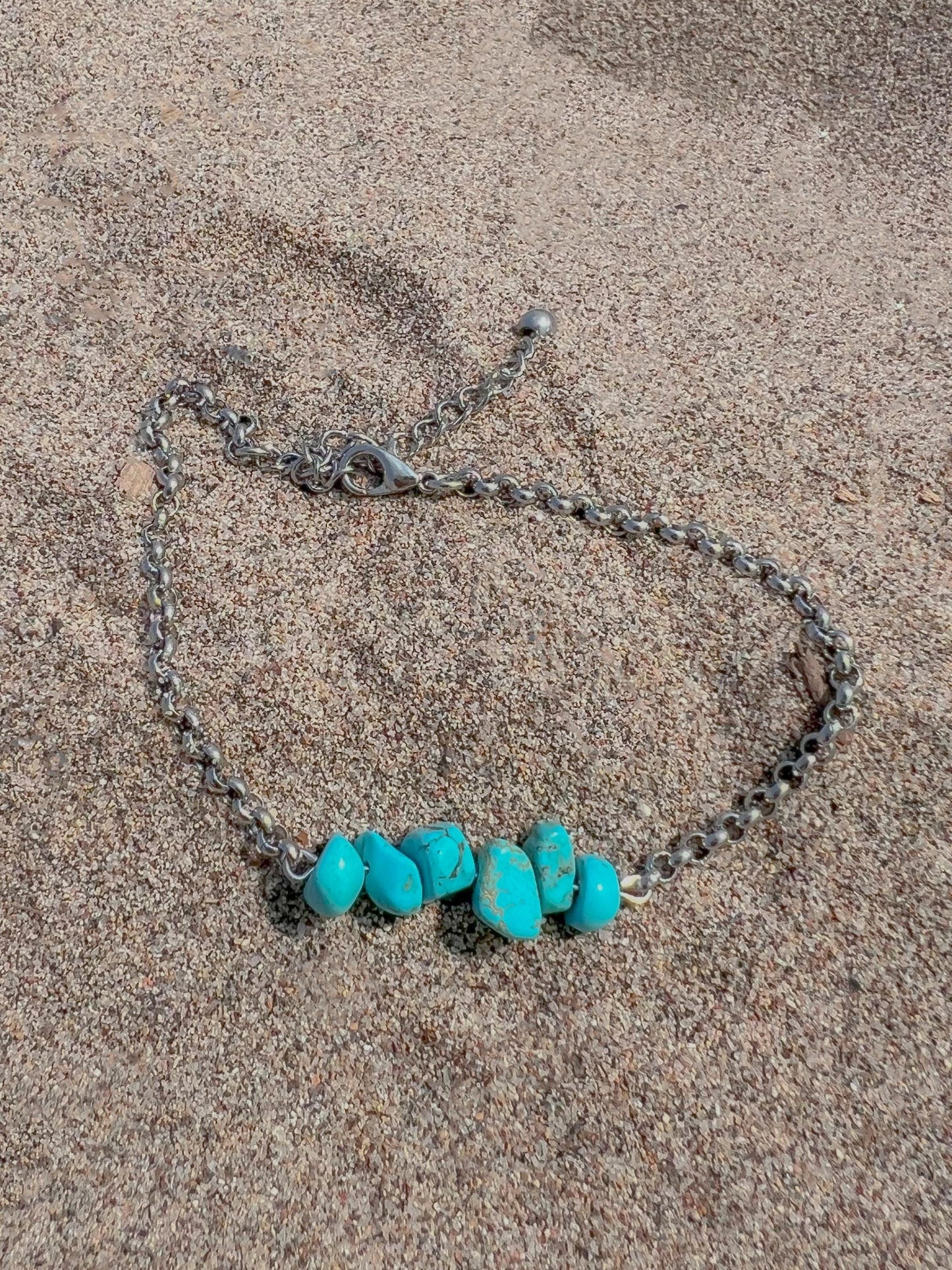 Turquoise Howlite Hand Chain Bracelet – Gemstone Bohemian Jewelry, Beach Ocean Charm Bracelet, Summer Style, Birthday, Gift for Her