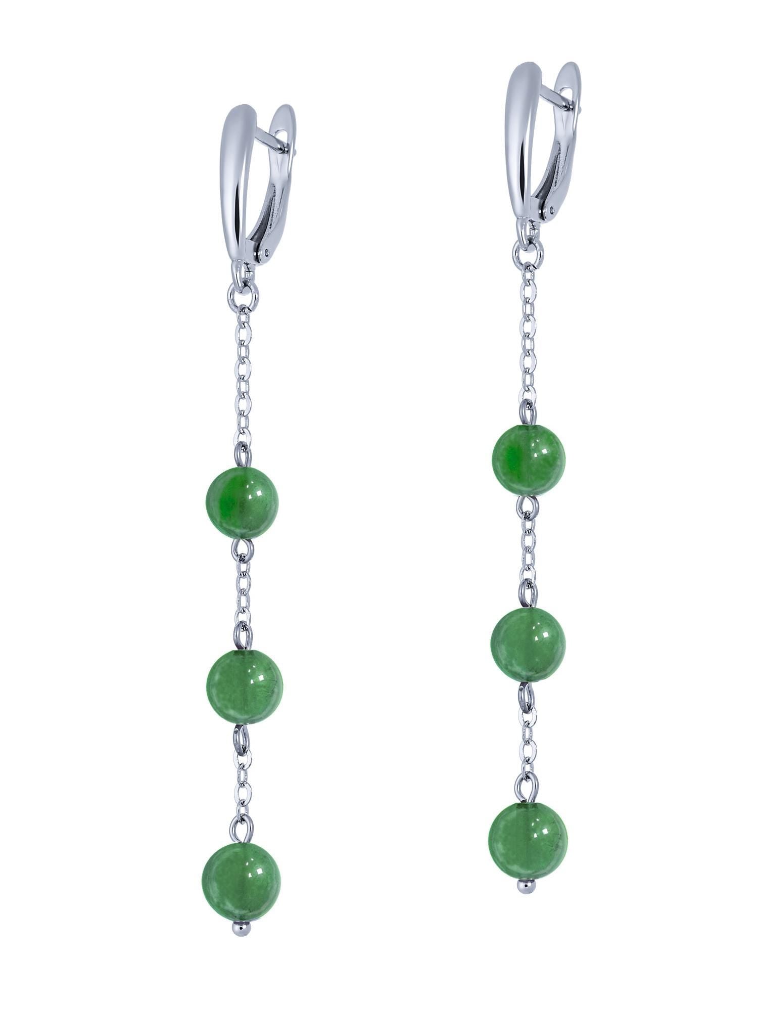 Jade Silver Dangle Earrings, Minimalist Green Bead Chain Earrings, Dainty Boho Birthstone Jewelry, Handmade Gift for Her, Statement Earrings