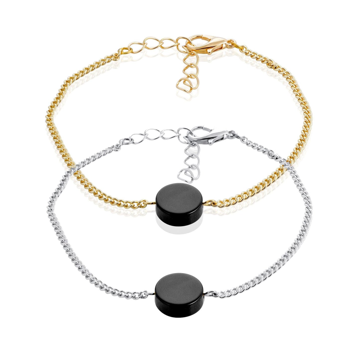 Italian Charm Bracelet, Silver Chain Onyx Bracelet, Minimalist Dainty Gemstone Jewelry, Y2K Protection Gift for Him Her, Adjustable Stack