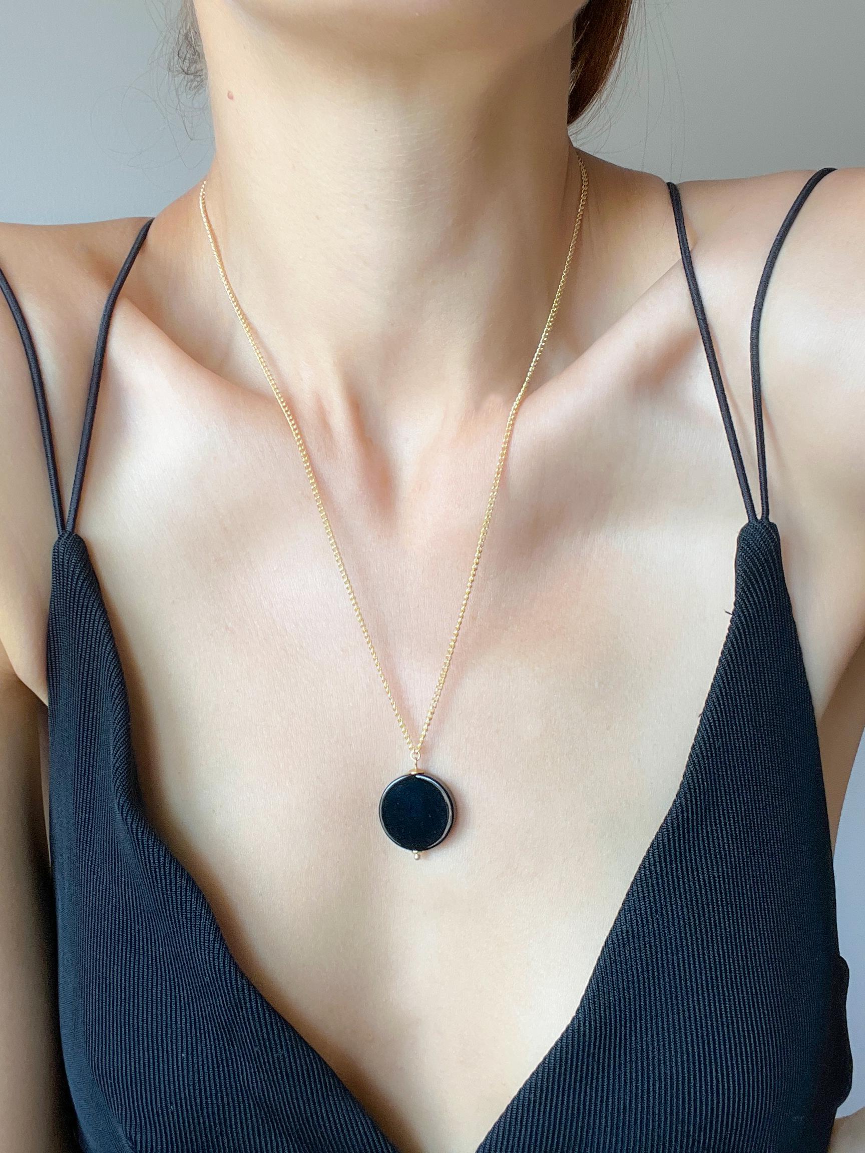Silver Black Onyx Pendant Necklace – Minimalist Gemstone Crystal Jewelry, Long Dainty Stone Y Necklace, Everyday Protection Gift for Her