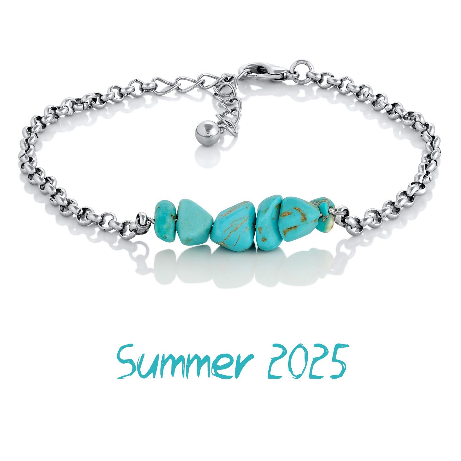 Turquoise Howlite Hand Chain Bracelet – Gemstone Bohemian Jewelry, Beach Ocean Charm Bracelet, Summer Style, Birthday, Gift for Her