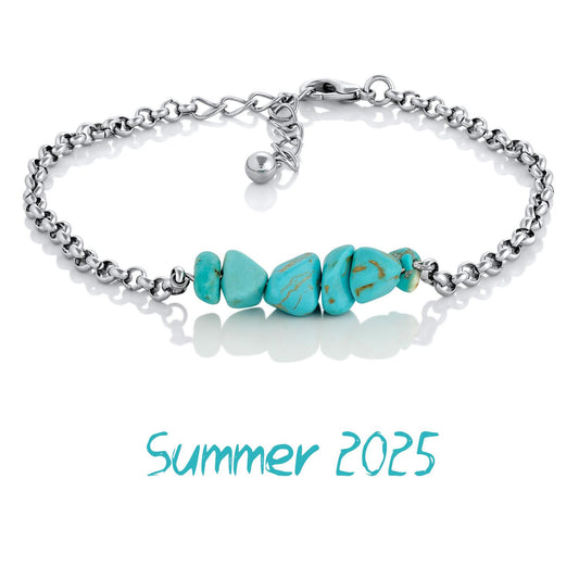 Turquoise Howlite Hand Chain Bracelet – Gemstone Bohemian Jewelry, Beach Ocean Charm Bracelet, Summer Style, Birthday, Gift for Her