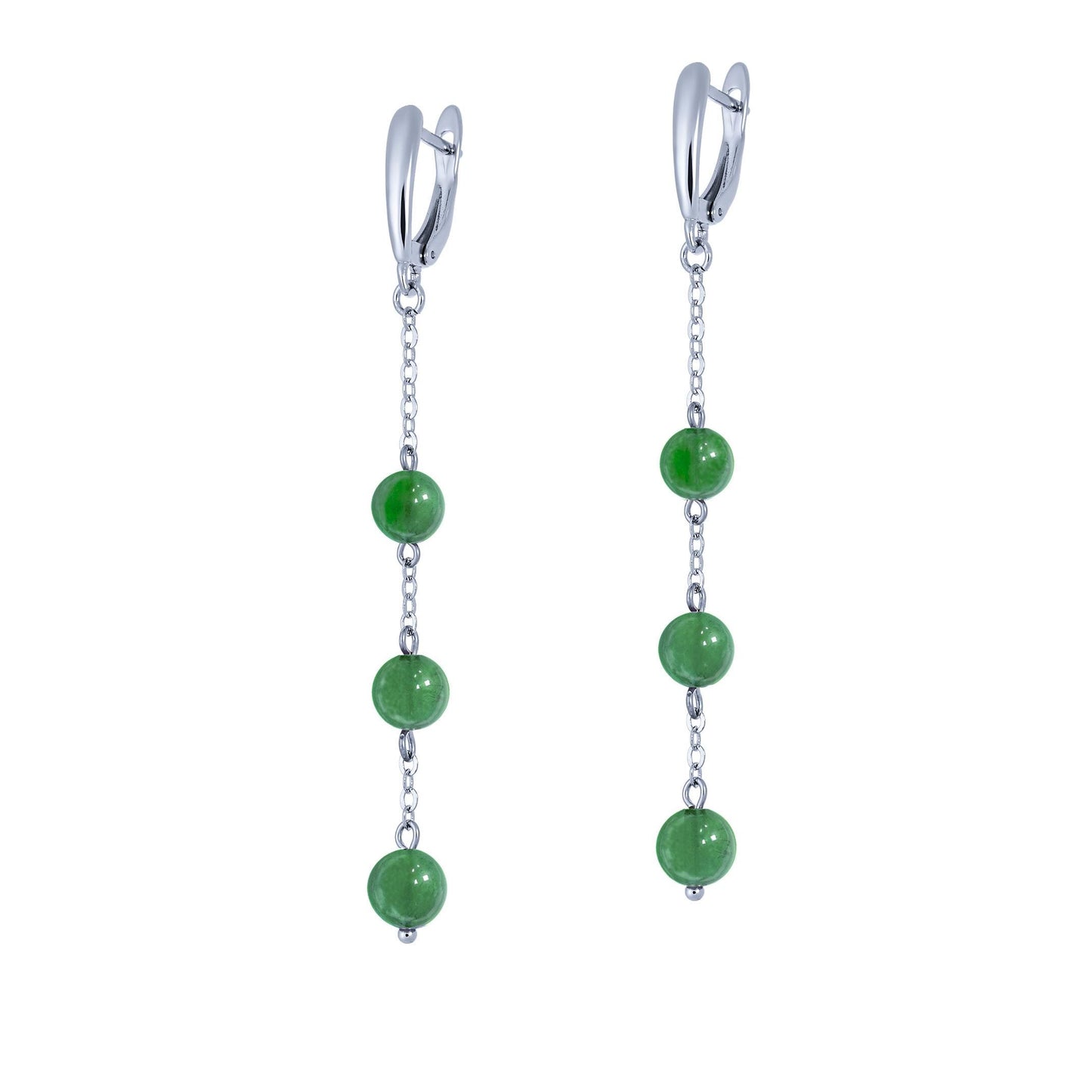 Jade Silver Dangle Earrings, Minimalist Green Bead Chain Earrings, Dainty Boho Birthstone Jewelry, Handmade Gift for Her, Statement Earrings