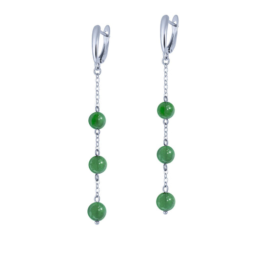 Jade Silver Dangle Earrings, Minimalist Green Bead Chain Earrings, Dainty Boho Birthstone Jewelry, Handmade Gift for Her, Statement Earrings