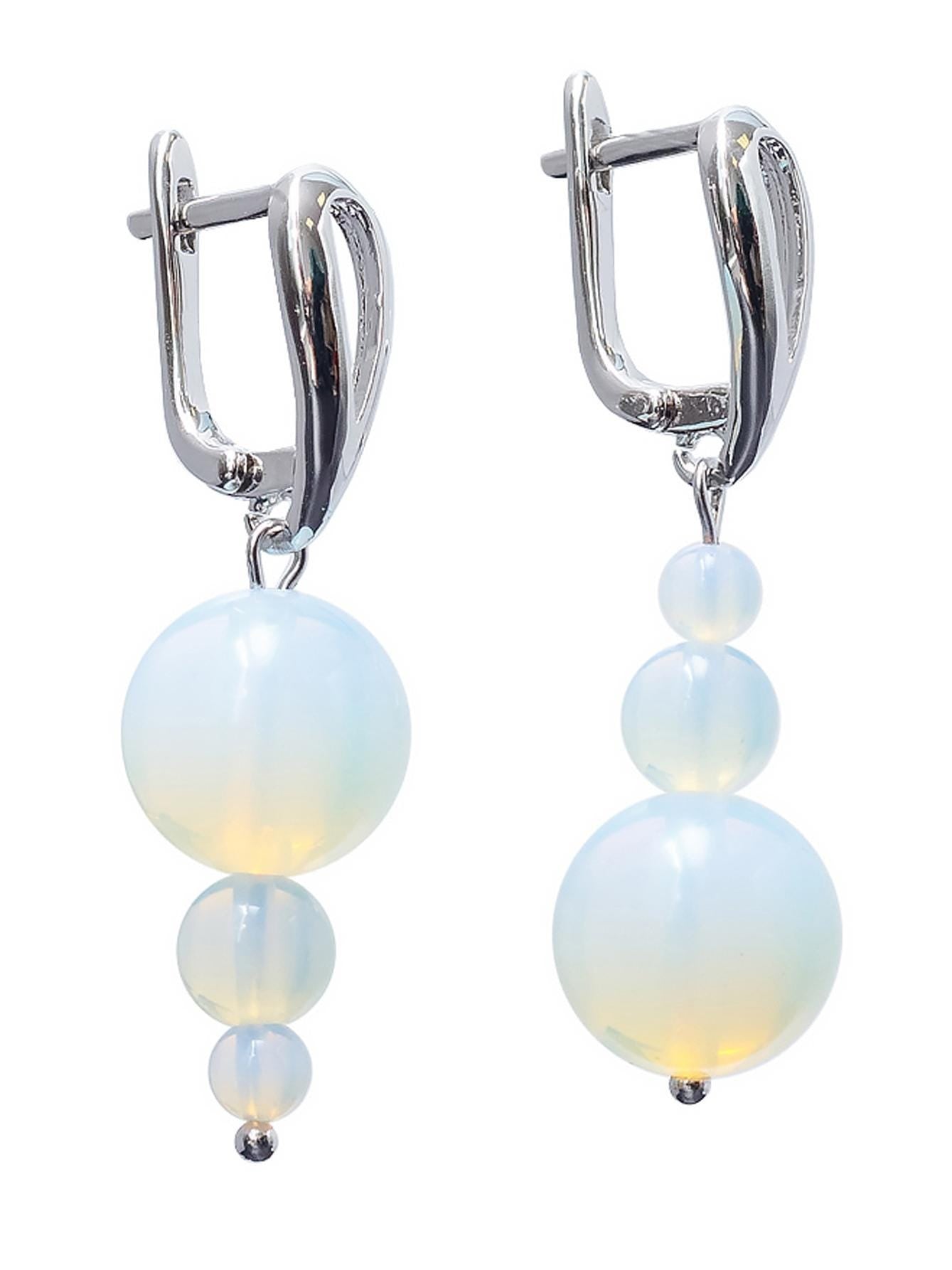 Silver Opalite Drop Earrings – Asymmetrical Dangle Statement Earrings | Mismatched Crystal Gift for Her | Funky Blue Moonstone Style
