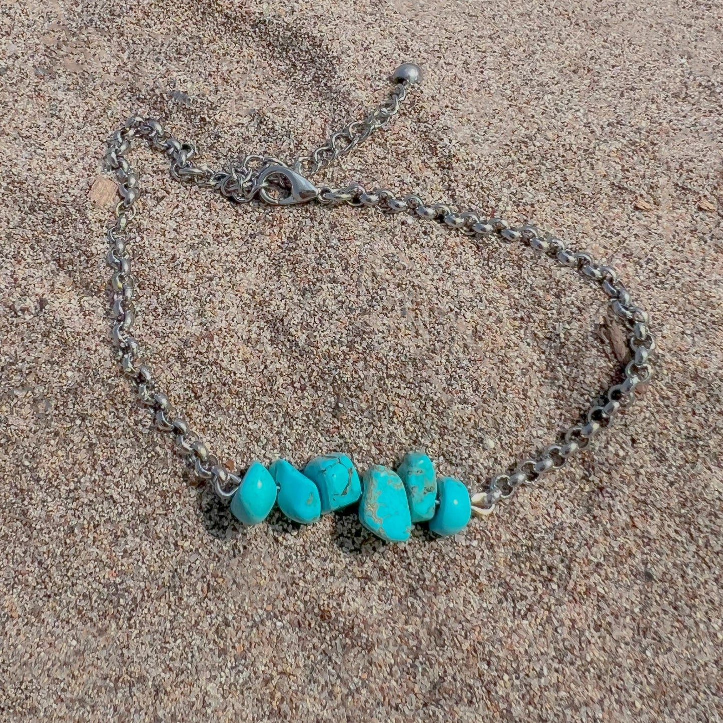Turquoise Crystal Silver Chain Bracelet – Bohemian Y2K Hand Chain Jewelry, Unique Gift for Her, Birthstone Howlite Bracelet Stack Style