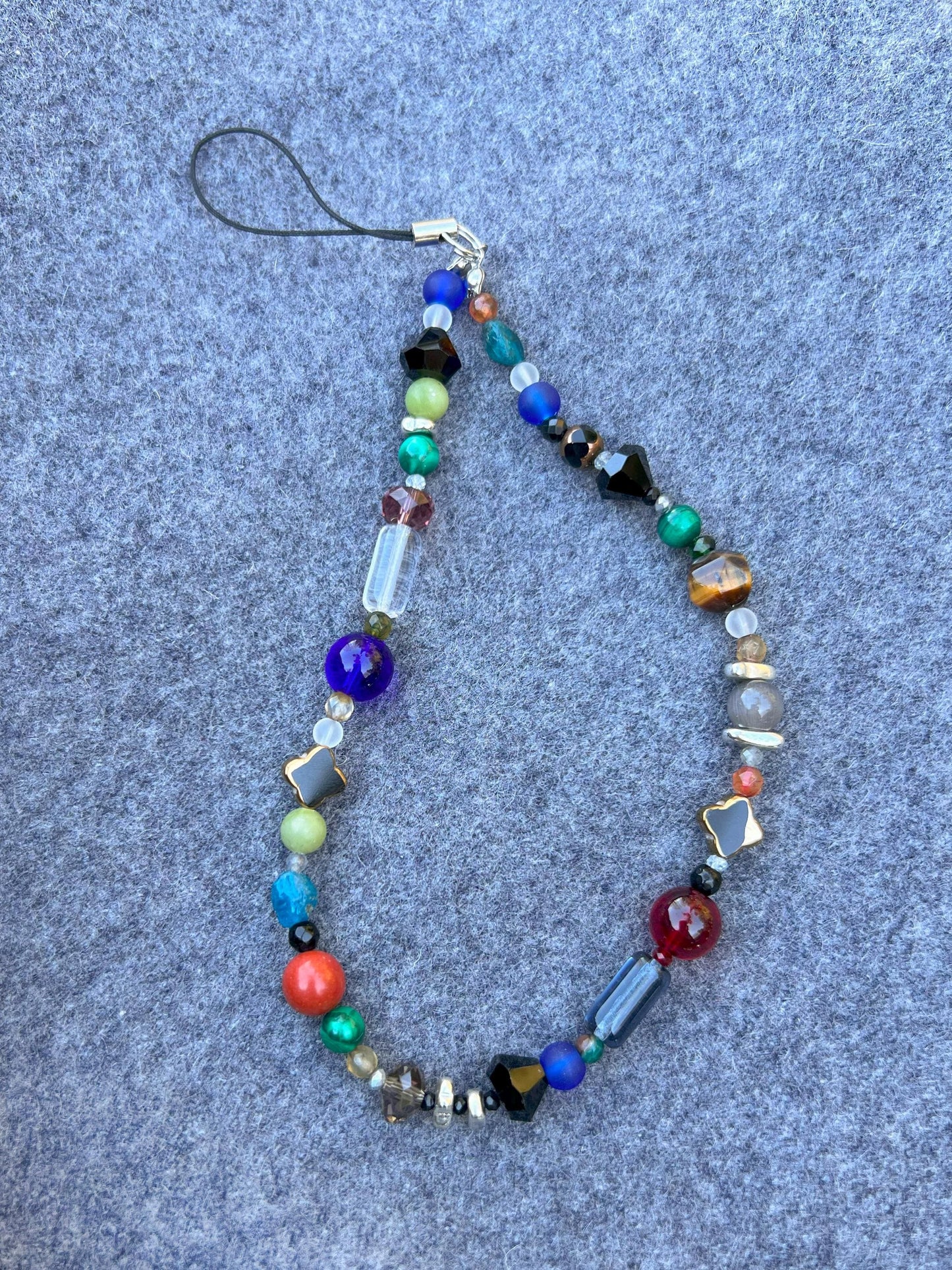 Dark Colorful Gemstone Keychain,Natural Stone Bag Charm,Handmade Beaded Purse Accessory,Handbag Charm Gift for Her,Crystal Keyring Gift Idea