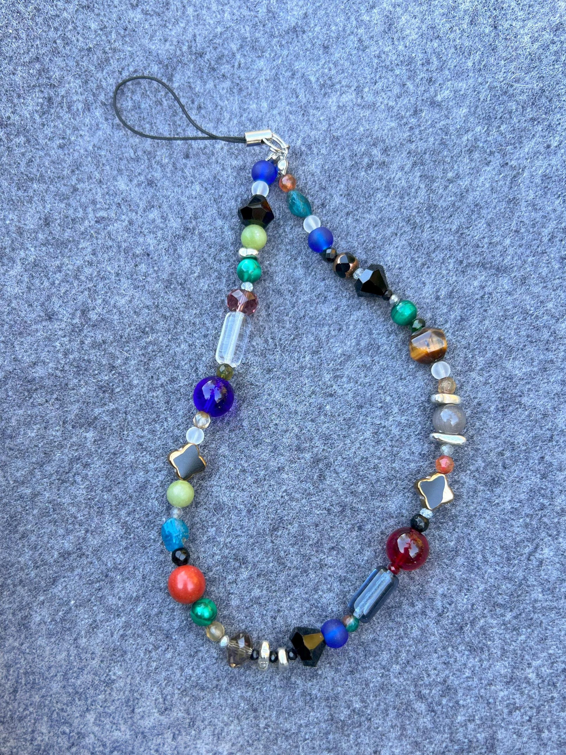 Dark Colorful Gemstone Keychain,Natural Stone Bag Charm,Handmade Beaded Purse Accessory,Handbag Charm Gift for Her,Crystal Keyring Gift Idea