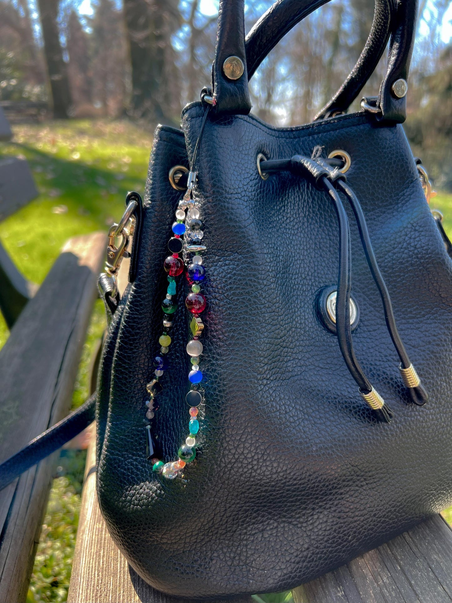 Dark Colorful Gemstone Keychain,Natural Stone Bag Charm,Handmade Beaded Purse Accessory,Handbag Charm Gift for Her,Crystal Keyring Gift Idea