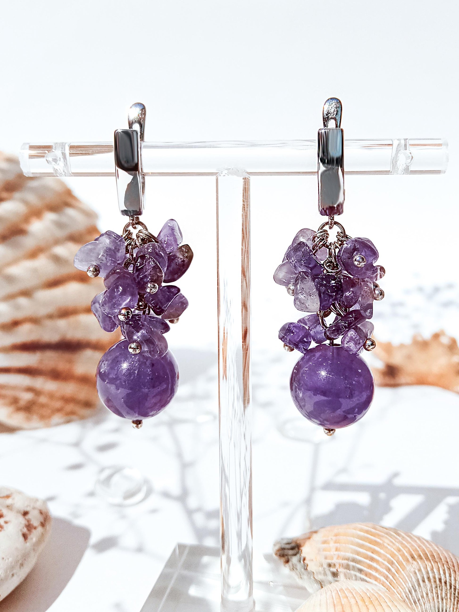 Amethyst Chandelier Dangle Earrings – Birthstone Jewelry, Purple Gemstone Statement Earrings, Romantic Gift for Her, Handmade Jewelry