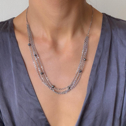 Marcasite & Pyrite Crystal Chain Necklace – Silver Layered Gothic Y2K Jewelry, Dainty Gemstone Necklace, Handmade Gift for Her