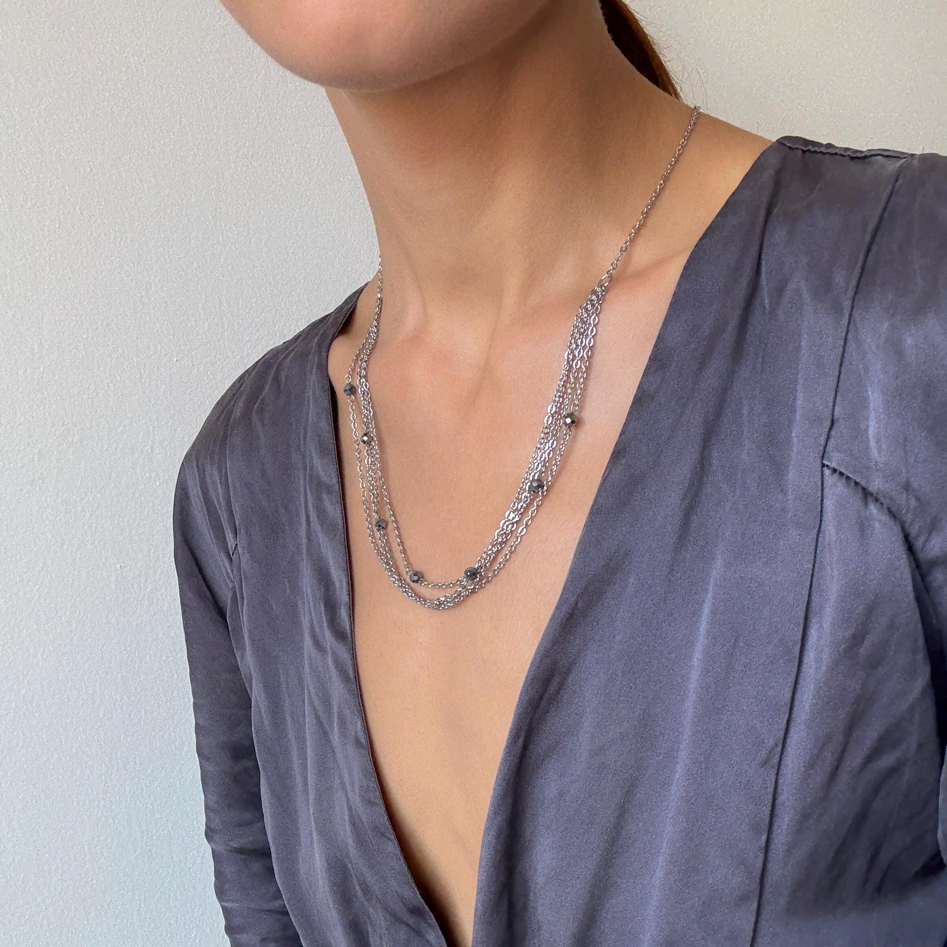 Marcasite & Pyrite Crystal Chain Necklace – Silver Layered Gothic Y2K Jewelry, Dainty Gemstone Necklace, Handmade Gift for Her