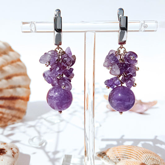 Amethyst Chandelier Dangle Earrings – Birthstone Jewelry, Purple Gemstone Statement Earrings, Romantic Gift for Her, Handmade Jewelry