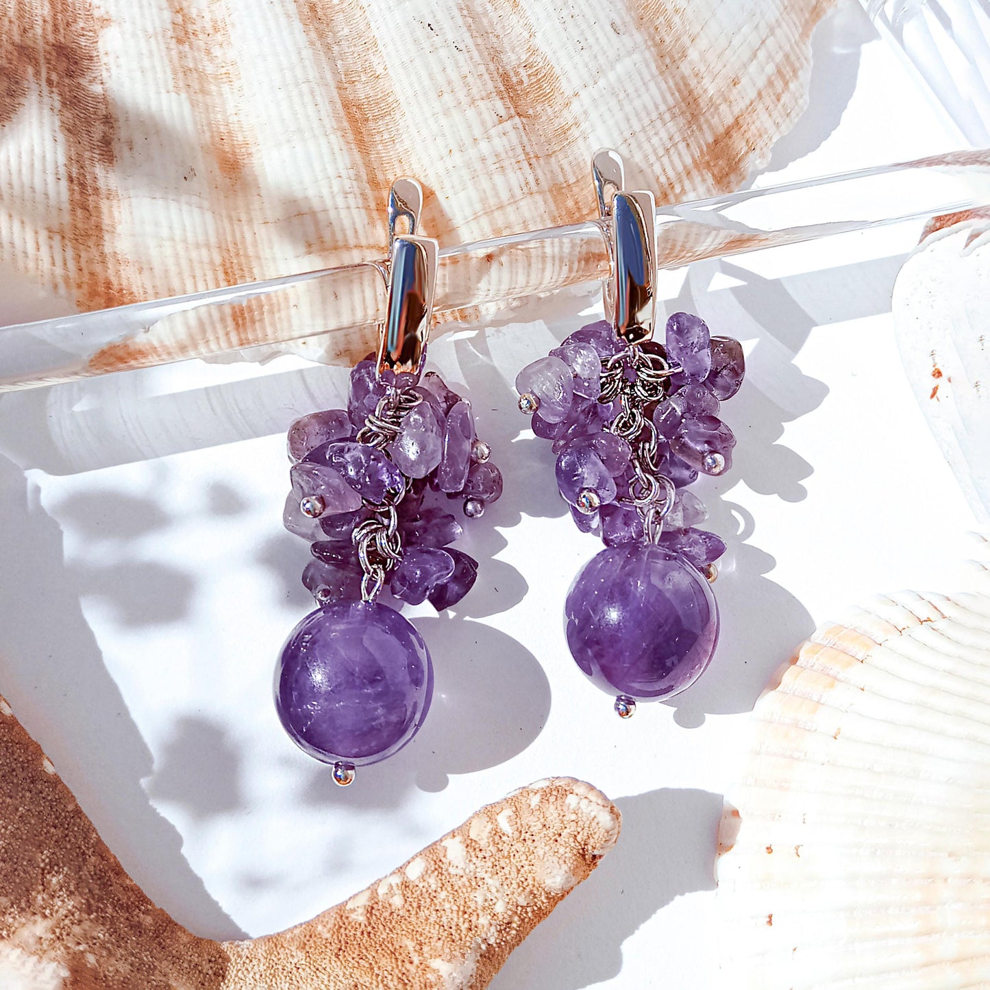 Amethyst Chandelier Dangle Earrings – Birthstone Jewelry, Purple Gemstone Statement Earrings, Romantic Gift for Her, Handmade Jewelry