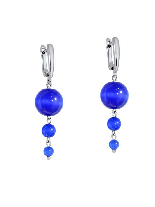 Long Bright Blue Dangle Earrings – Funky Summer Beach Jewelry, Silver Statement Drops, Beaded Gift for Her, Fun Lightweight Earrings