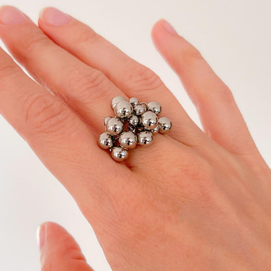 Adjustable Bubble Ring with Movable Beads • Silver Dome Statement Ring • Kinetic Celestial Chunky Jewelry • Gift for Her • Anxiety Ring