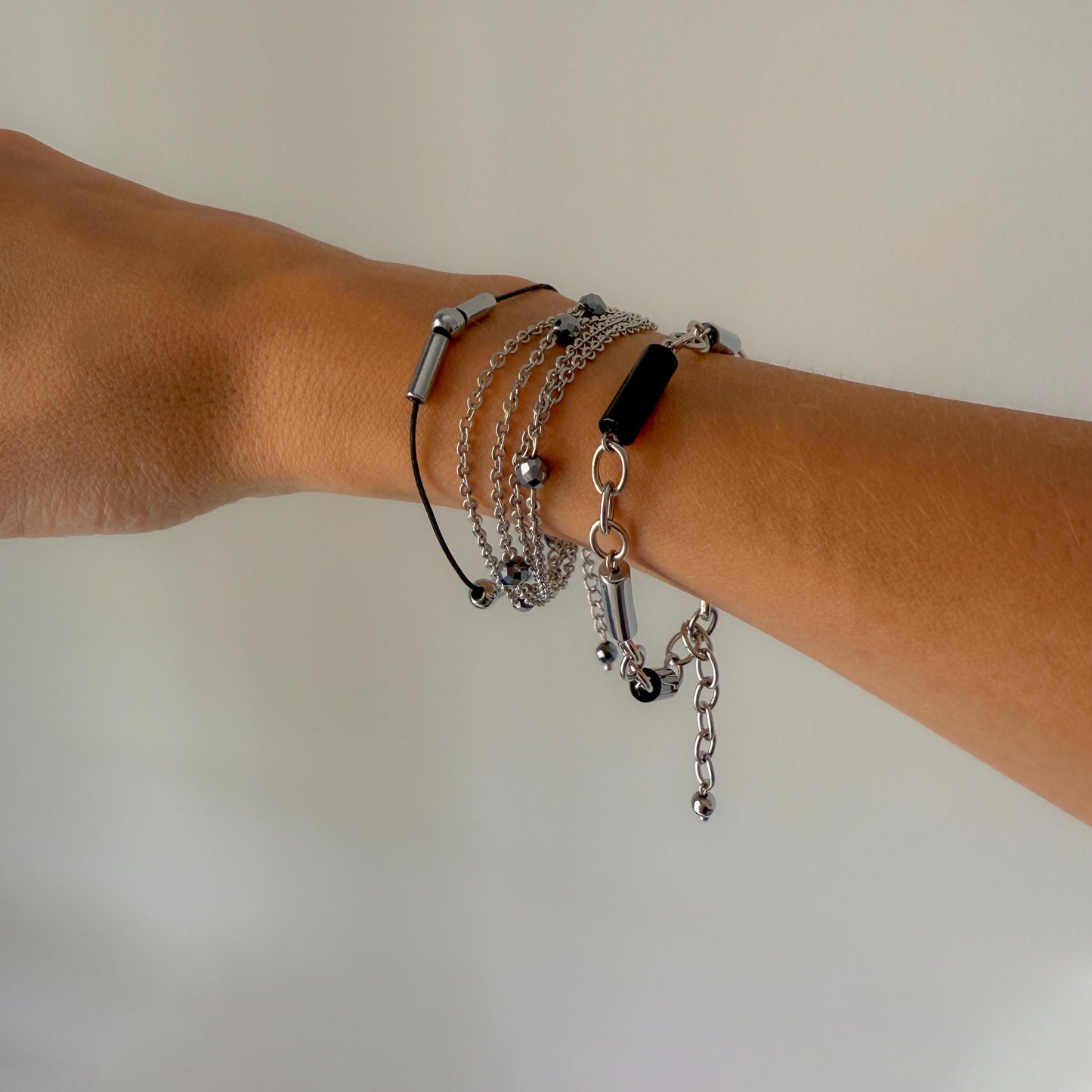 Italian Charm Bracelet – Silver Handmade Pyrite Crystal Bracelet, Y2K Layered Stacking Jewelry, Hand Chain Bracelet Gift for Her Women